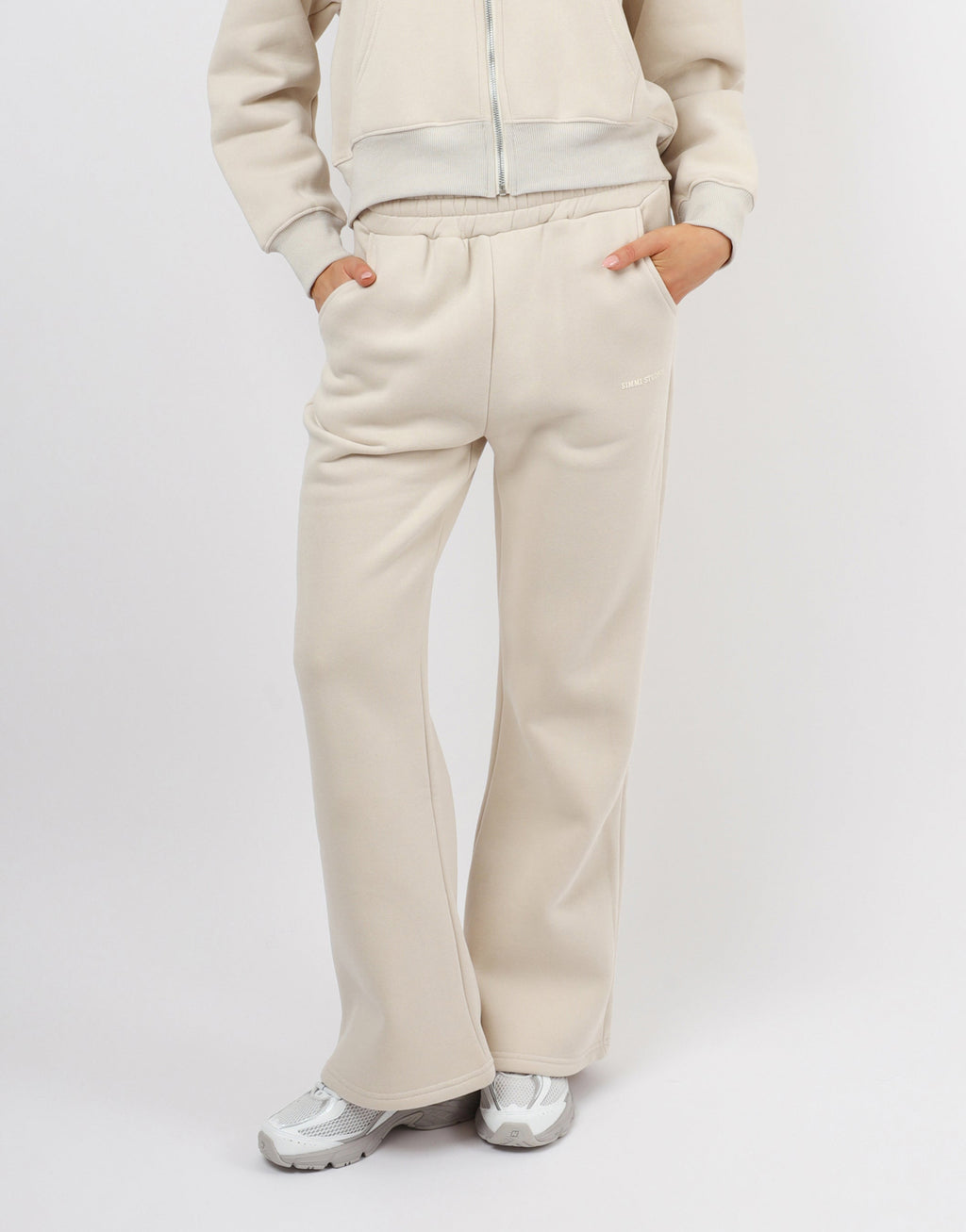 Maddie Simmi Studios Essentials Flared Joggers in Light Beige