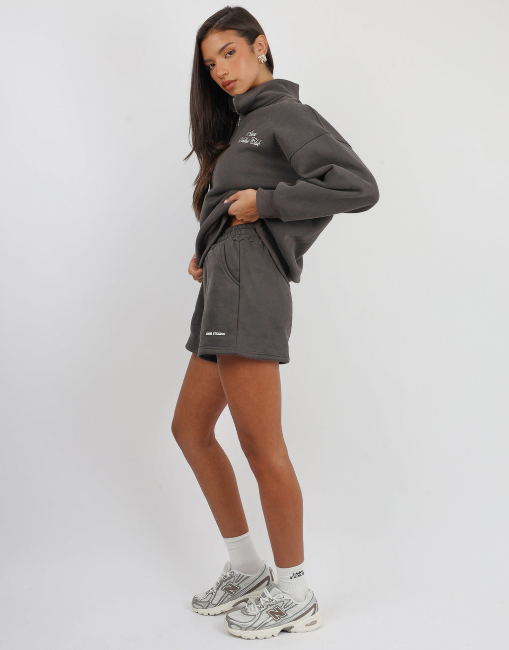 Ames Simmi Studios Half Zip Slogan Sweatshirt in Slate