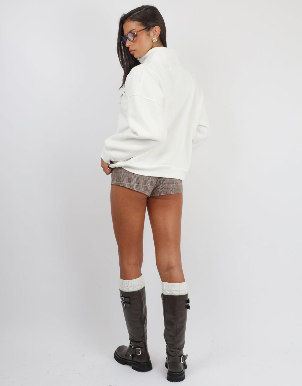 Ames Simmi Studios Half Zip Slogan Sweatshirt in White