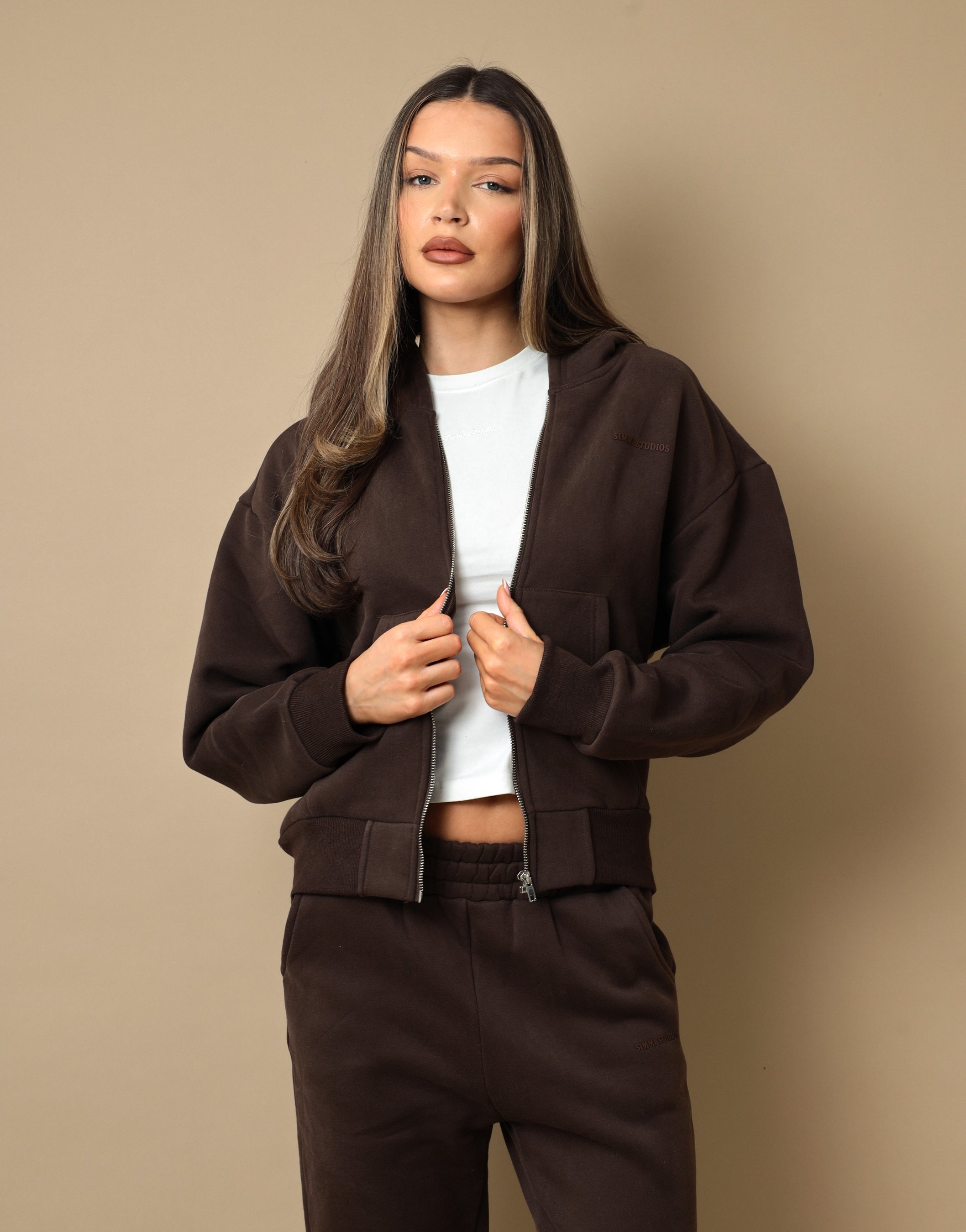 Maui Simmi Studios Essentials Zip Hoodie In Light  Brown