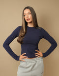 Olivia Long Sleeve Soft Cotton T-Shirt In Navy