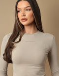 Olivia Long Sleeve Soft Cotton T-Shirt In Stone