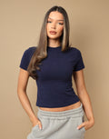 Hallie Short Sleeve Soft Cotton T-Shirt In Navy