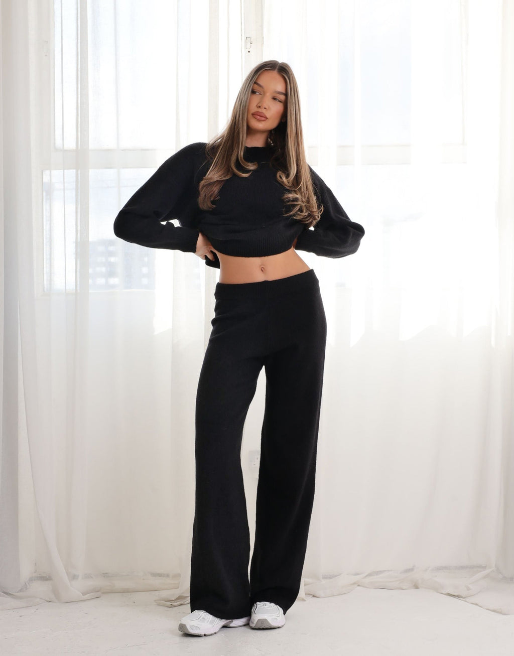 Eve simmi studios soft touch wide leg trousers in black