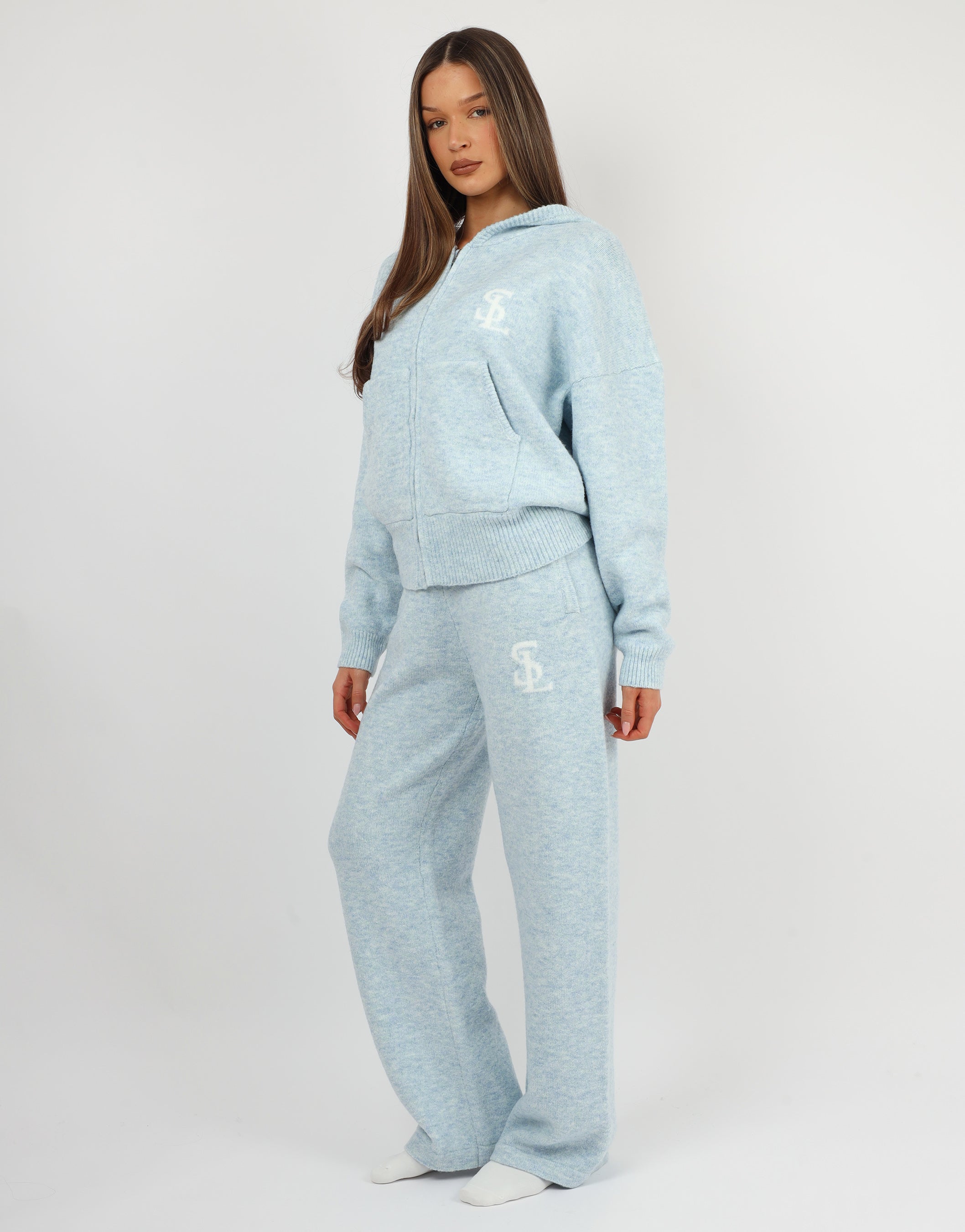 Romy Simmi Studios Chunky Knit Hoodie In Blue