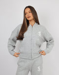 Romy Simmi Studios Chunky Knit Hoodie In Light Grey