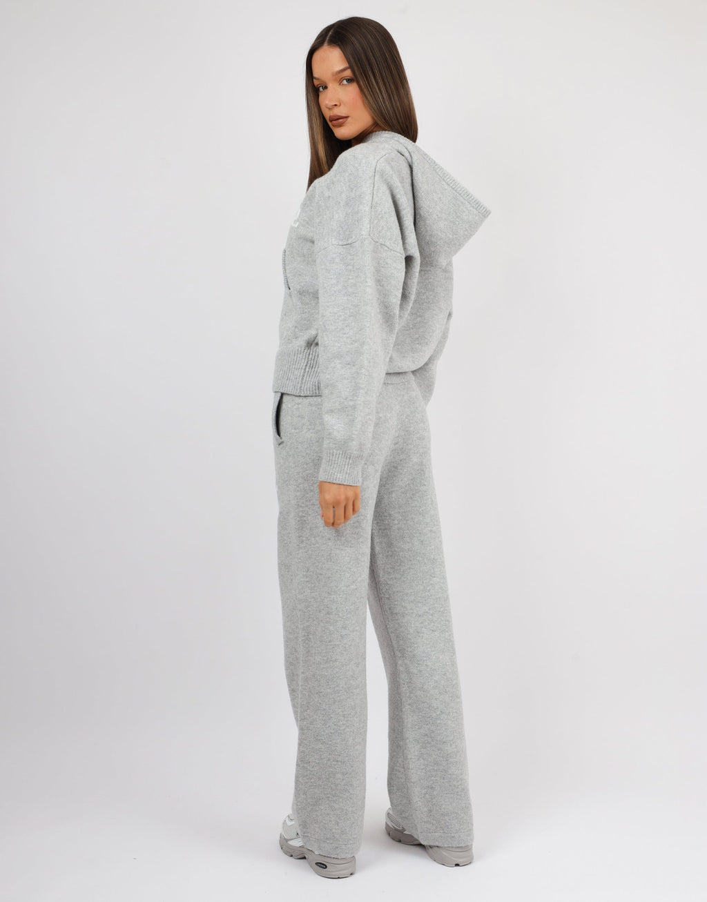Romy Simmi Studios Chunky Knit Hoodie In Light Grey