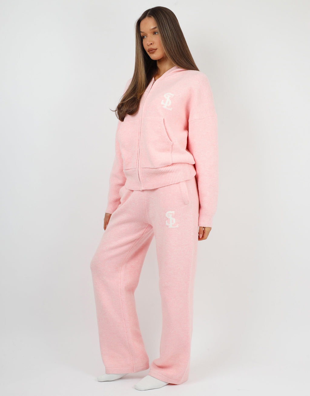 Romy Simmi Studios Chunky Knit Hoodie In Pink