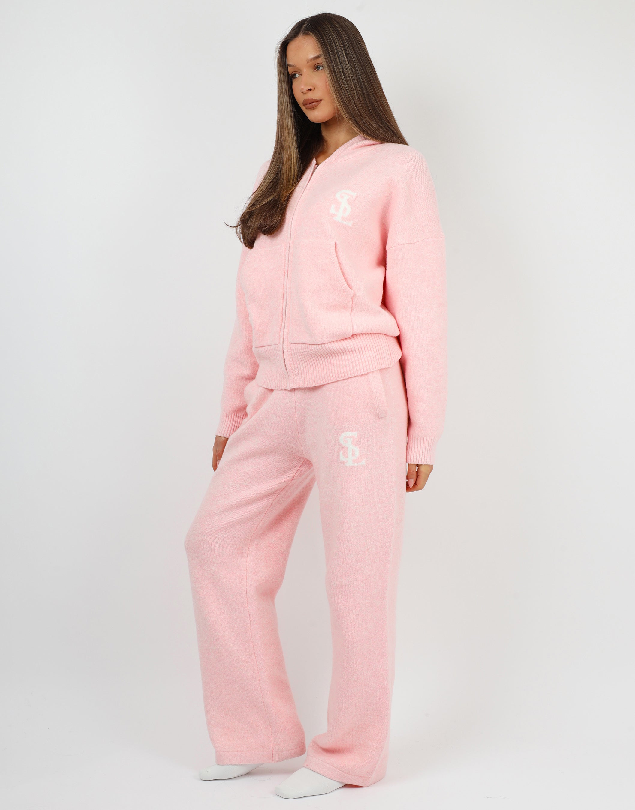 Romy Simmi Studios Chunky Knit Hoodie In Pink