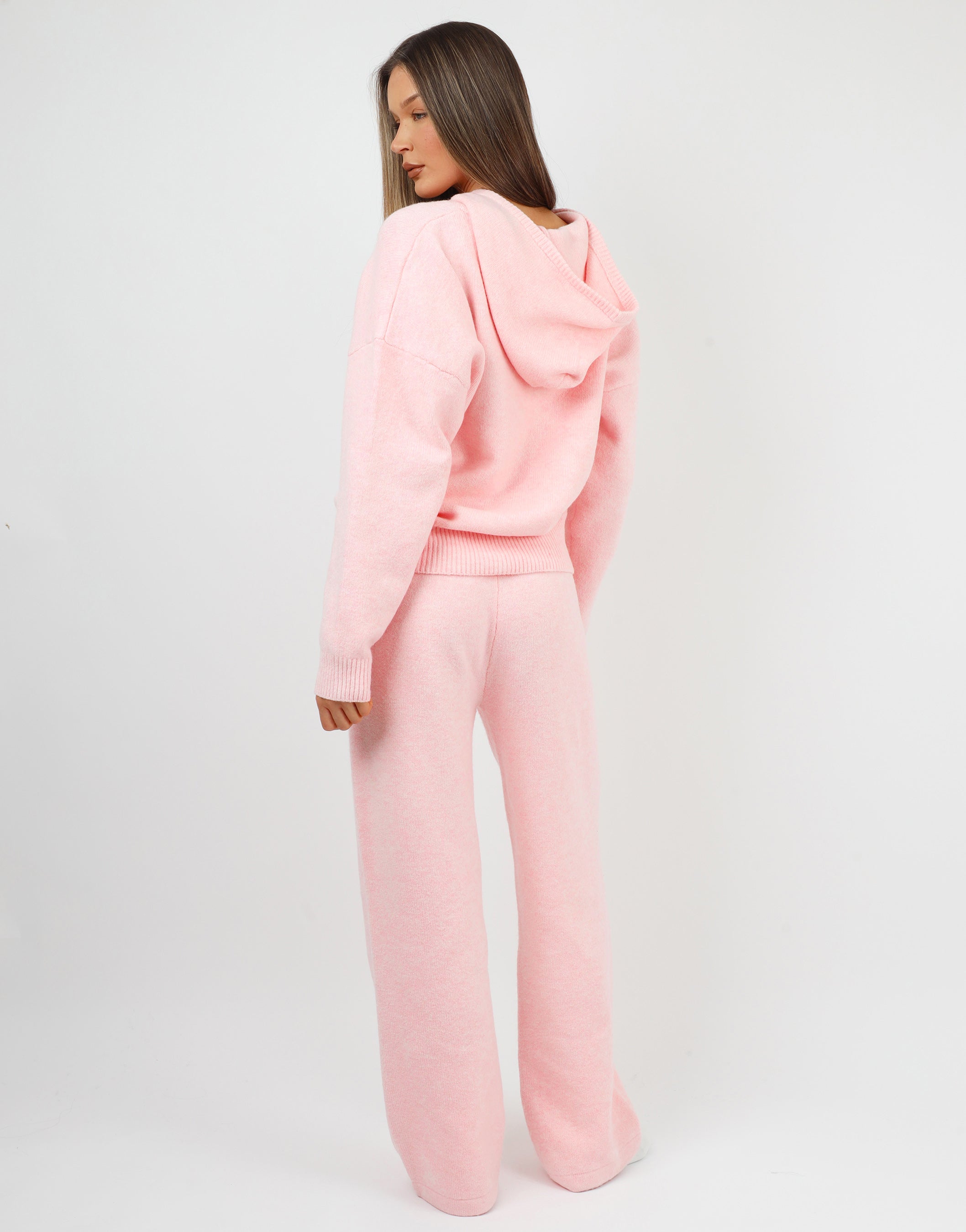 Romy Simmi Studios Chunky Knit Hoodie In Pink