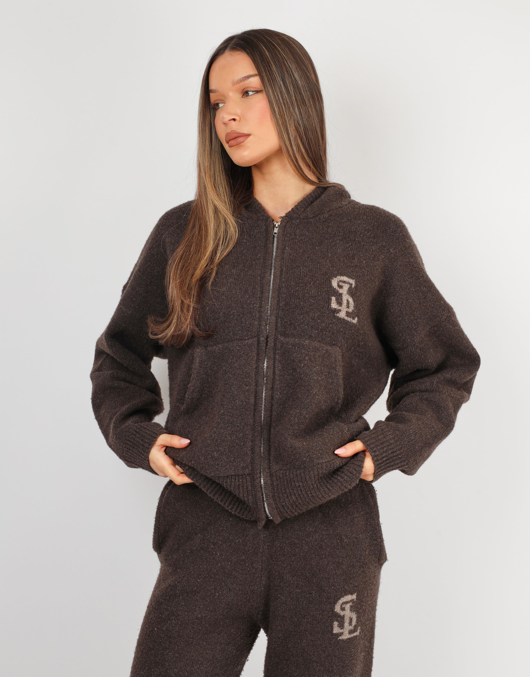 Romy Simmi studios chunky knit hoodie in teddy