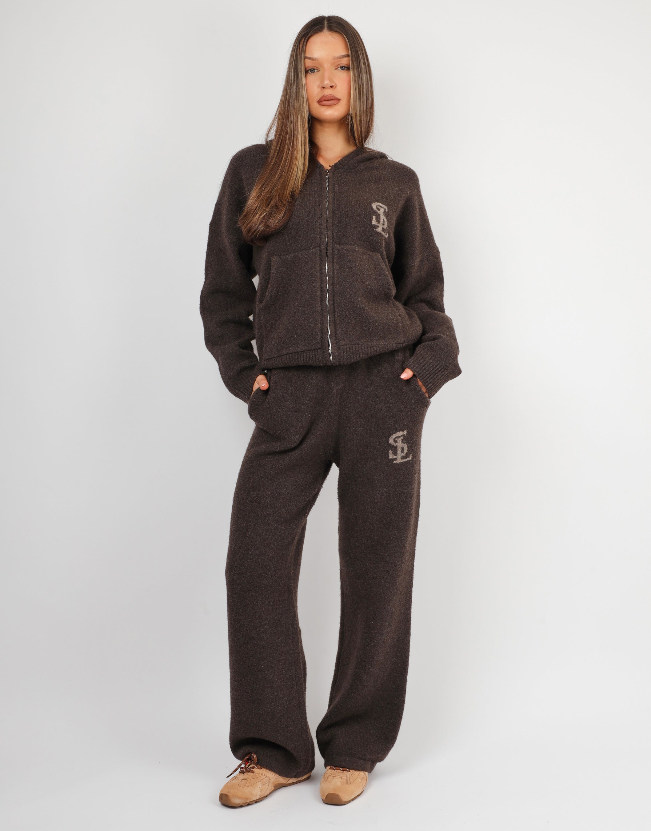 Romy Simmi studios chunky knit hoodie in teddy
