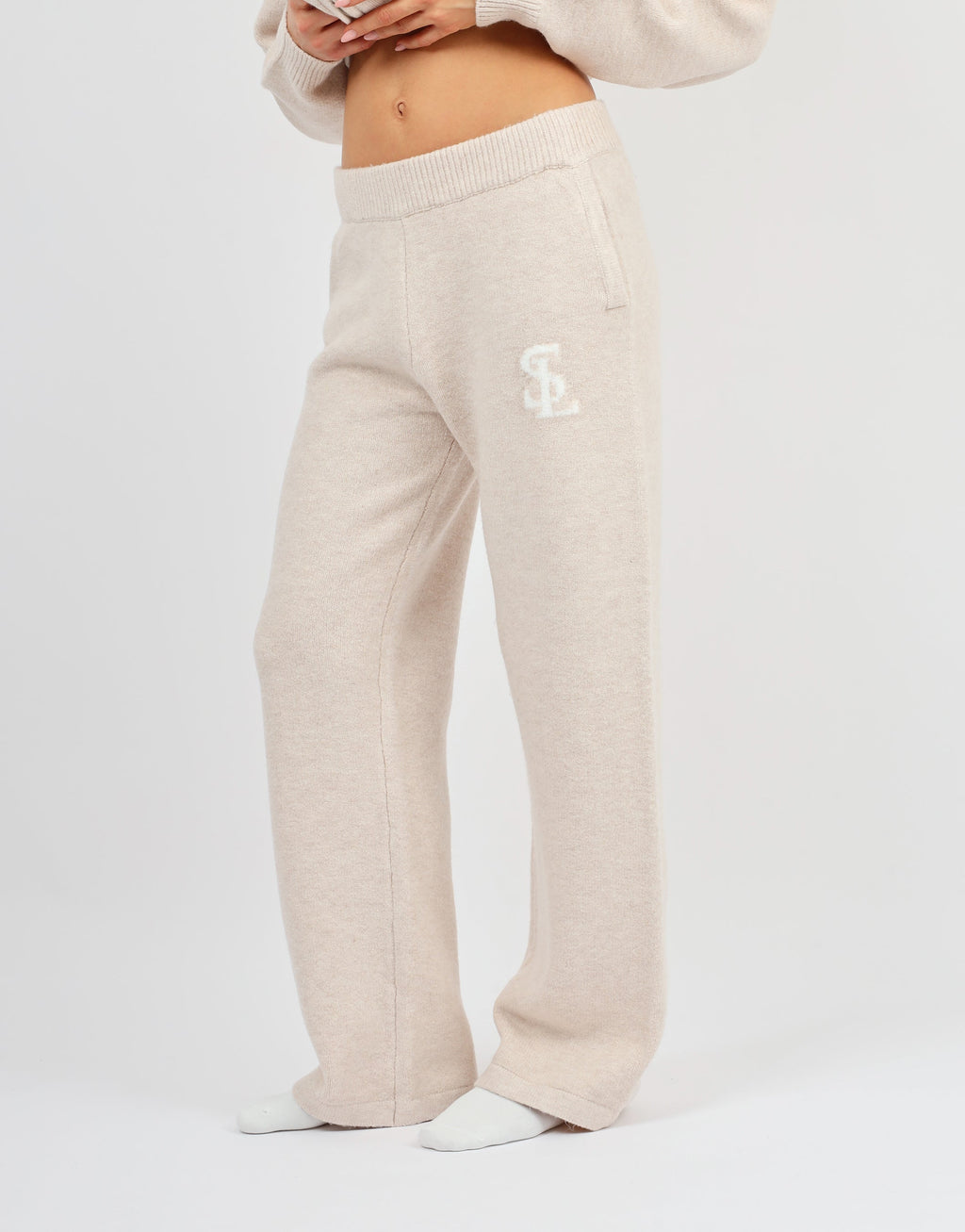 Romy Simmi Studios Chunky Knit Trousers In Cream