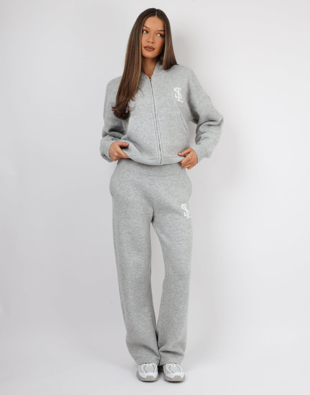 Romy Simmi Studios Chunky Knit Trousers In Light Grey