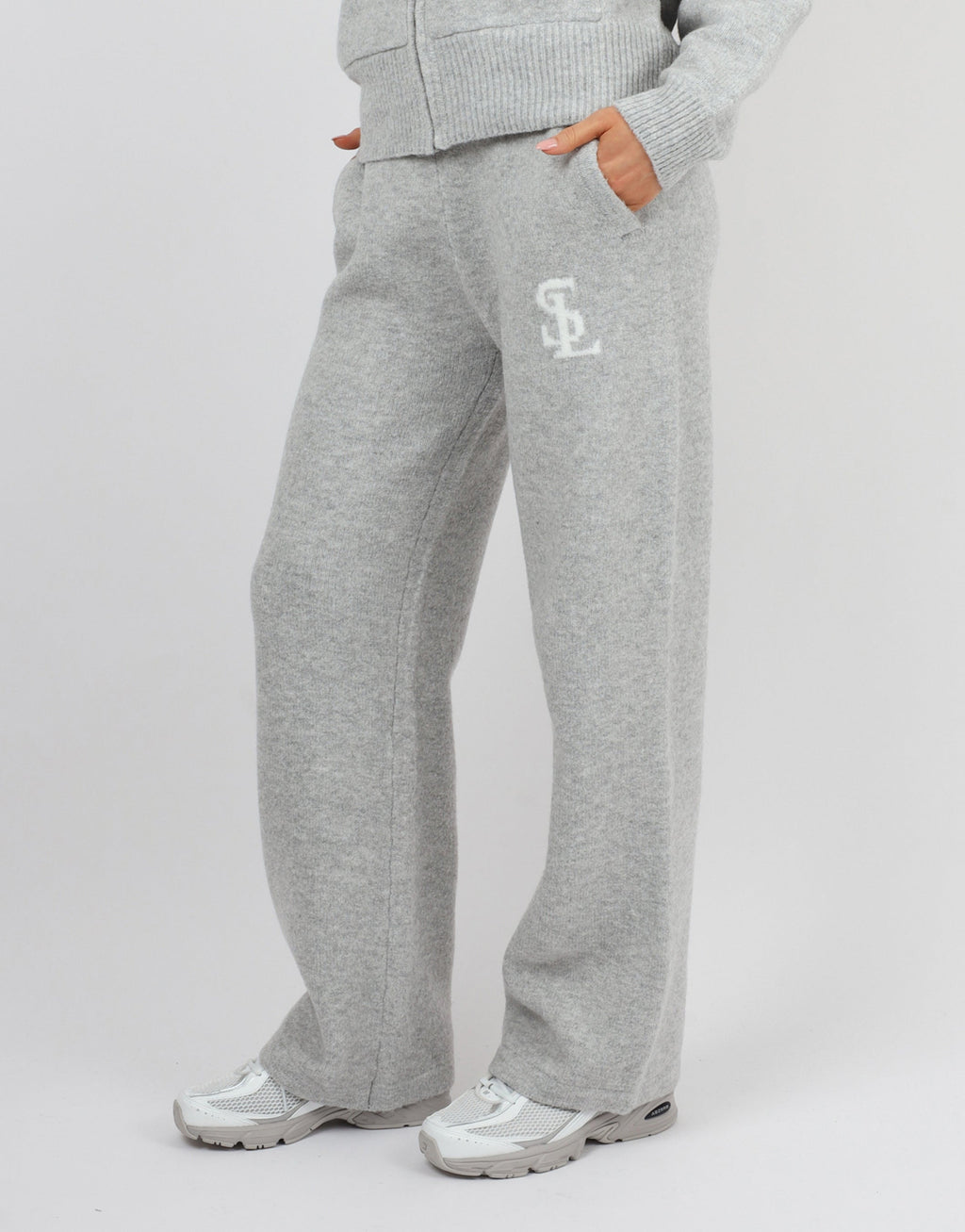 Romy Simmi Studios Chunky Knit Trousers In Light Grey