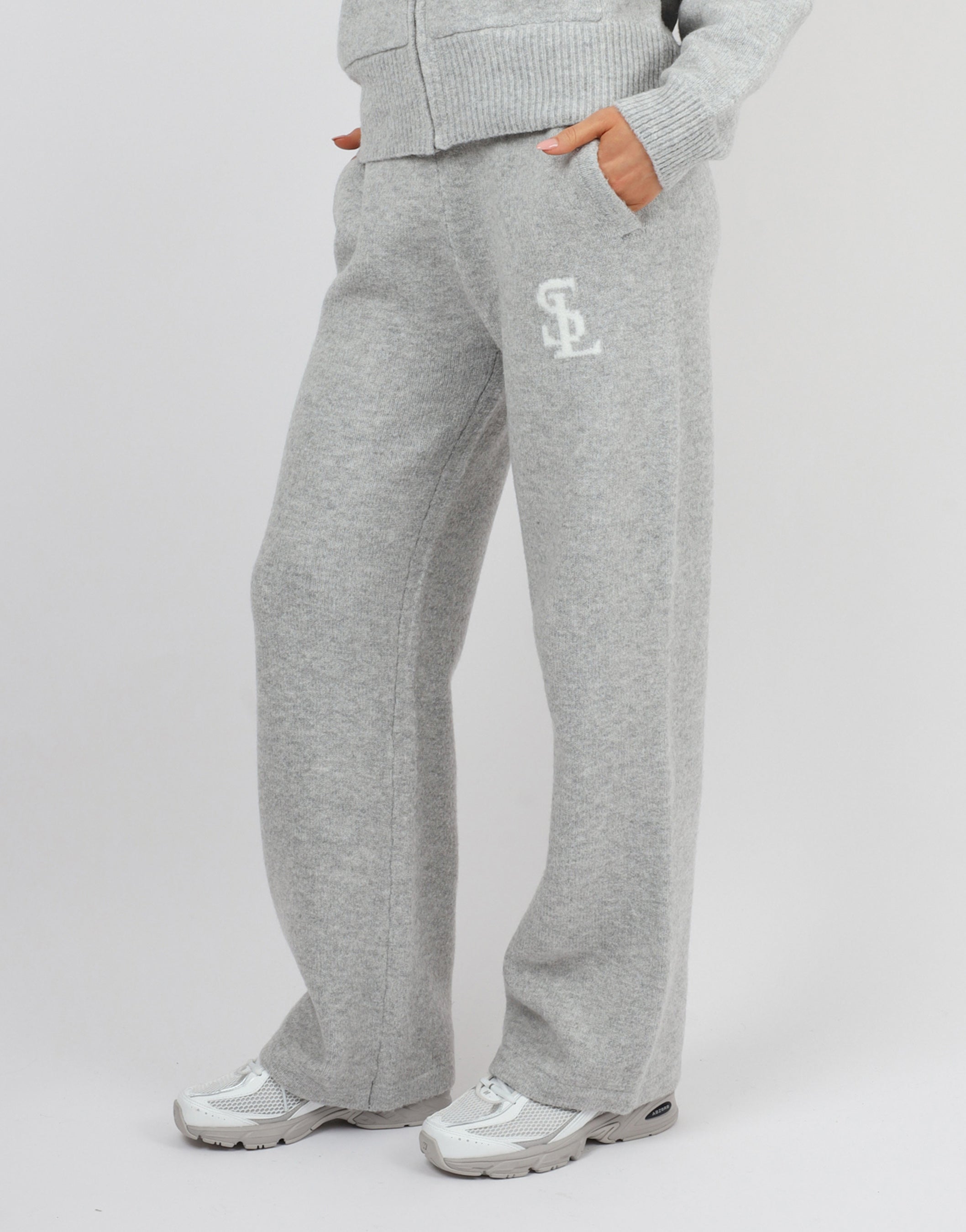 Romy Simmi Studios Chunky Knit Trousers In Light Grey