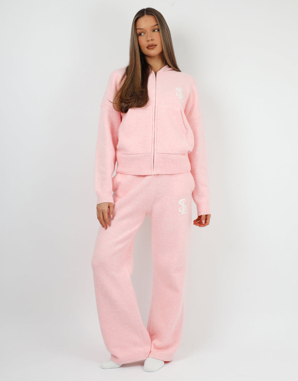 Romy Simmi Studios Chunky Knit Trousers In Pink