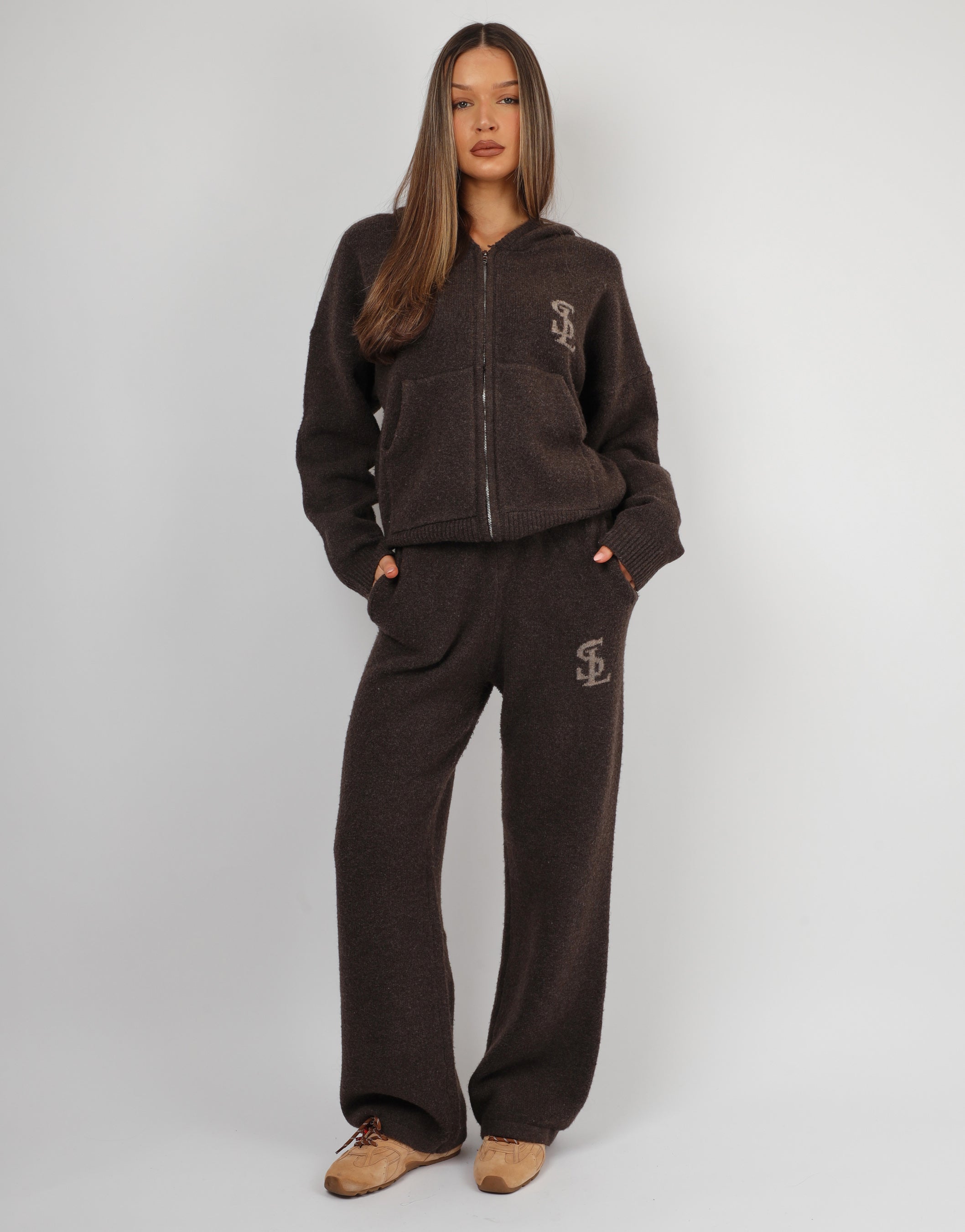 Romy Simmi Studios Chunky Knit Trousers In Teddy