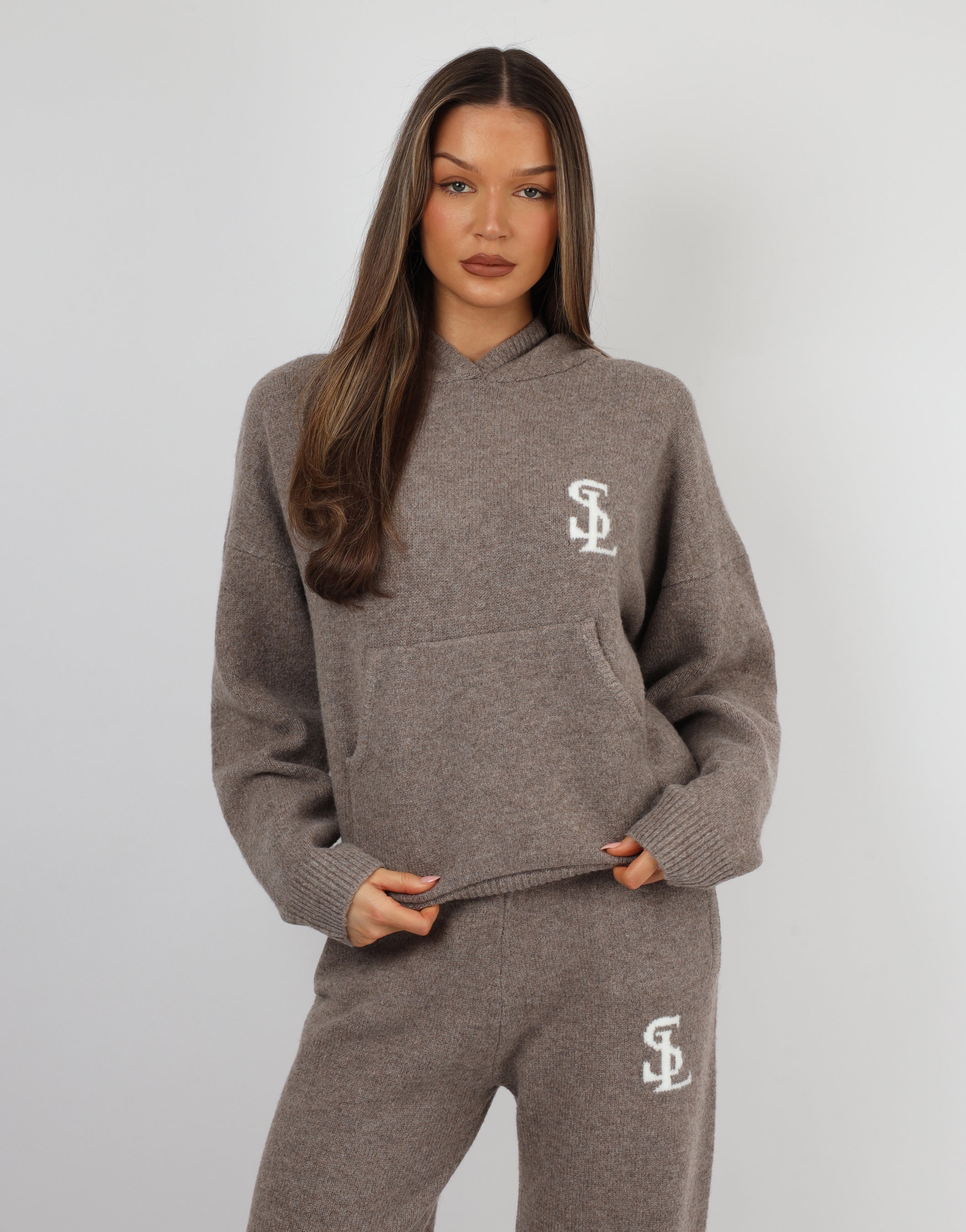 Mari Simmi Studios Knitted Hoodie In Mocha