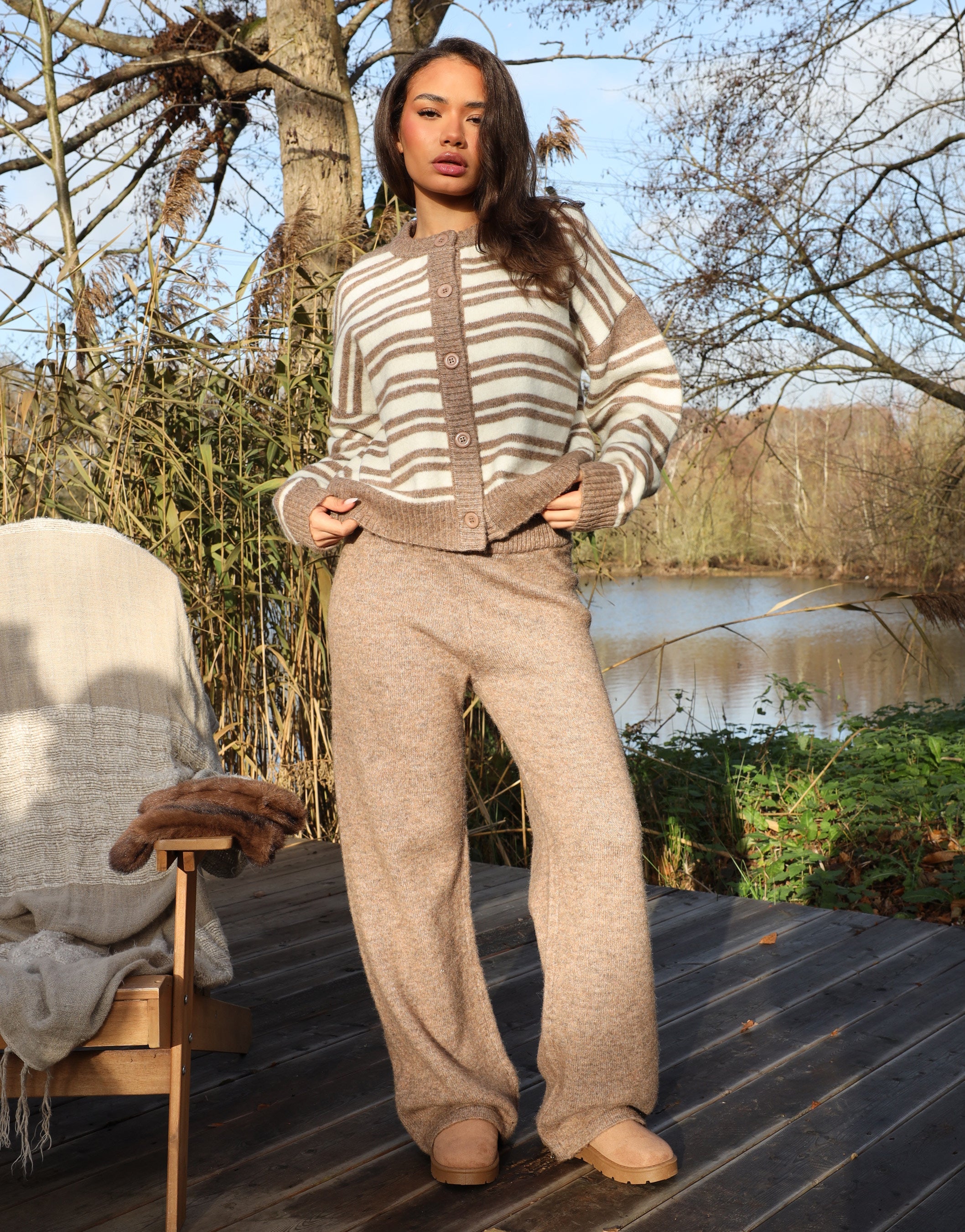 Bonnie Simmi Studios Stripe Cardigan in Brown
