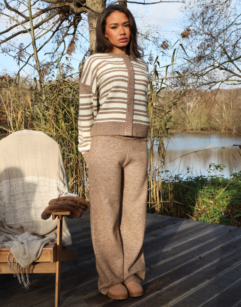 Bonnie Simmi Studios Stripe Cardigan in Brown