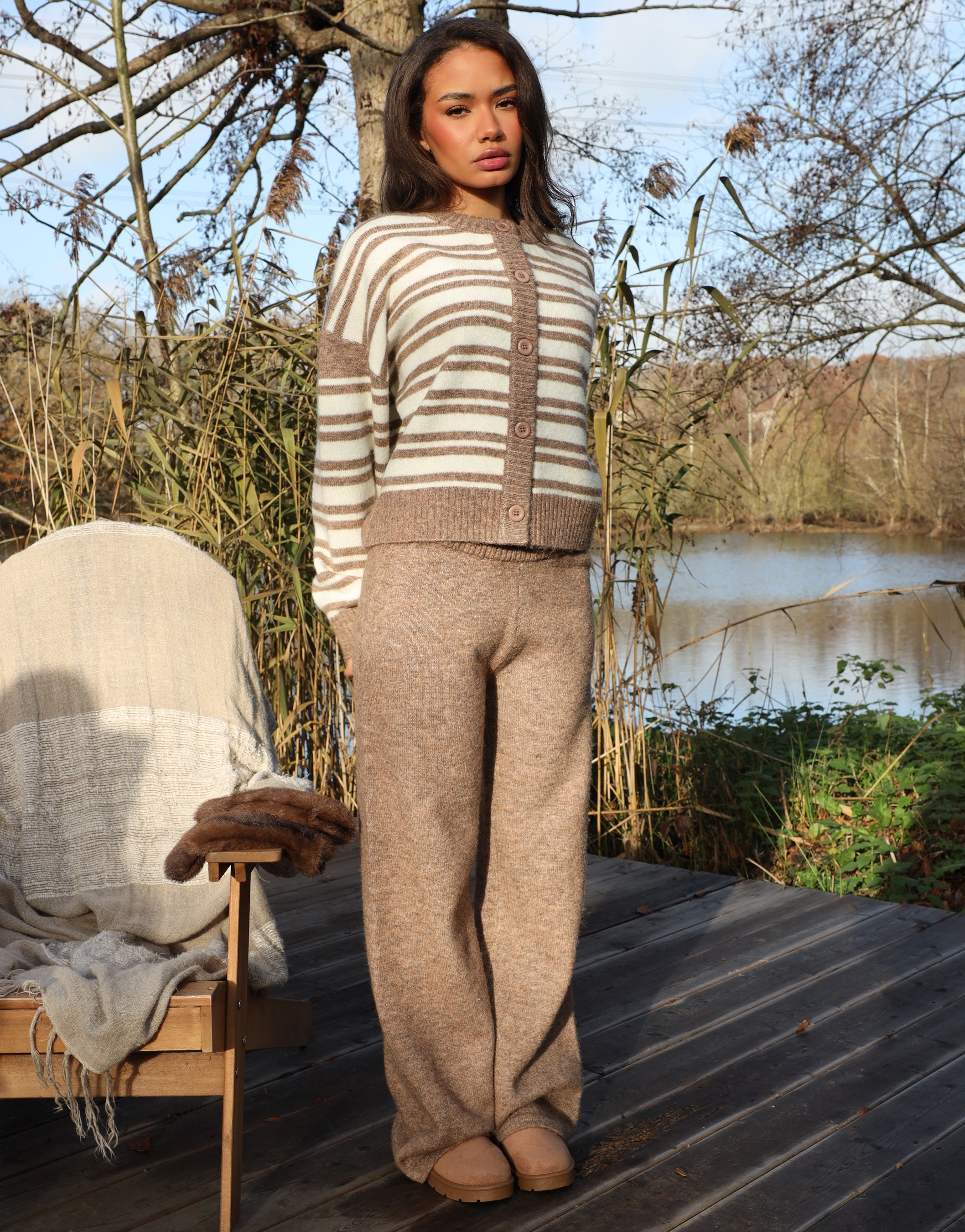 Bonnie Simmi Studios Stripe Cardigan in Brown