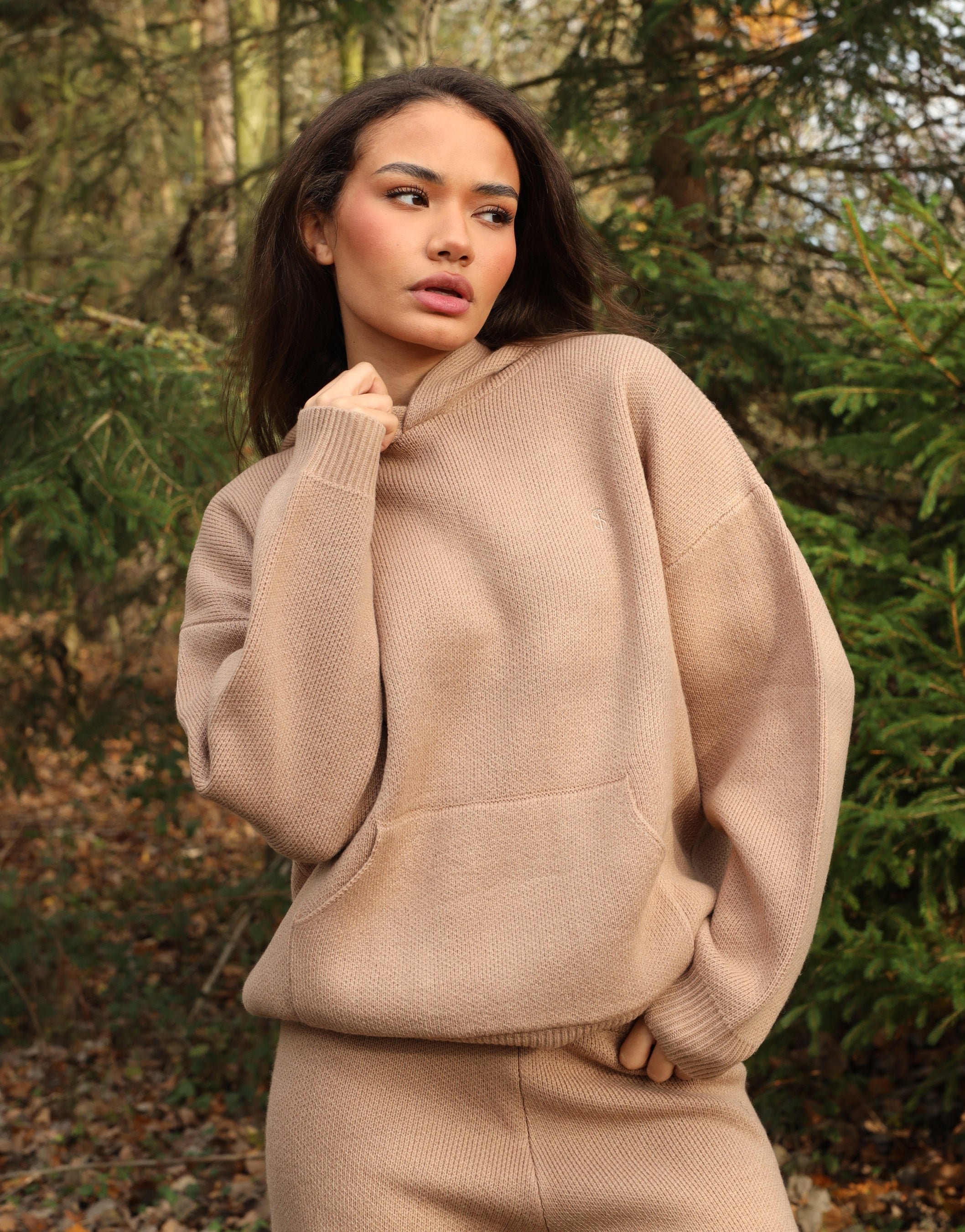 Elsie Simmi Studios Heavy Knit Hoodie In Mocha