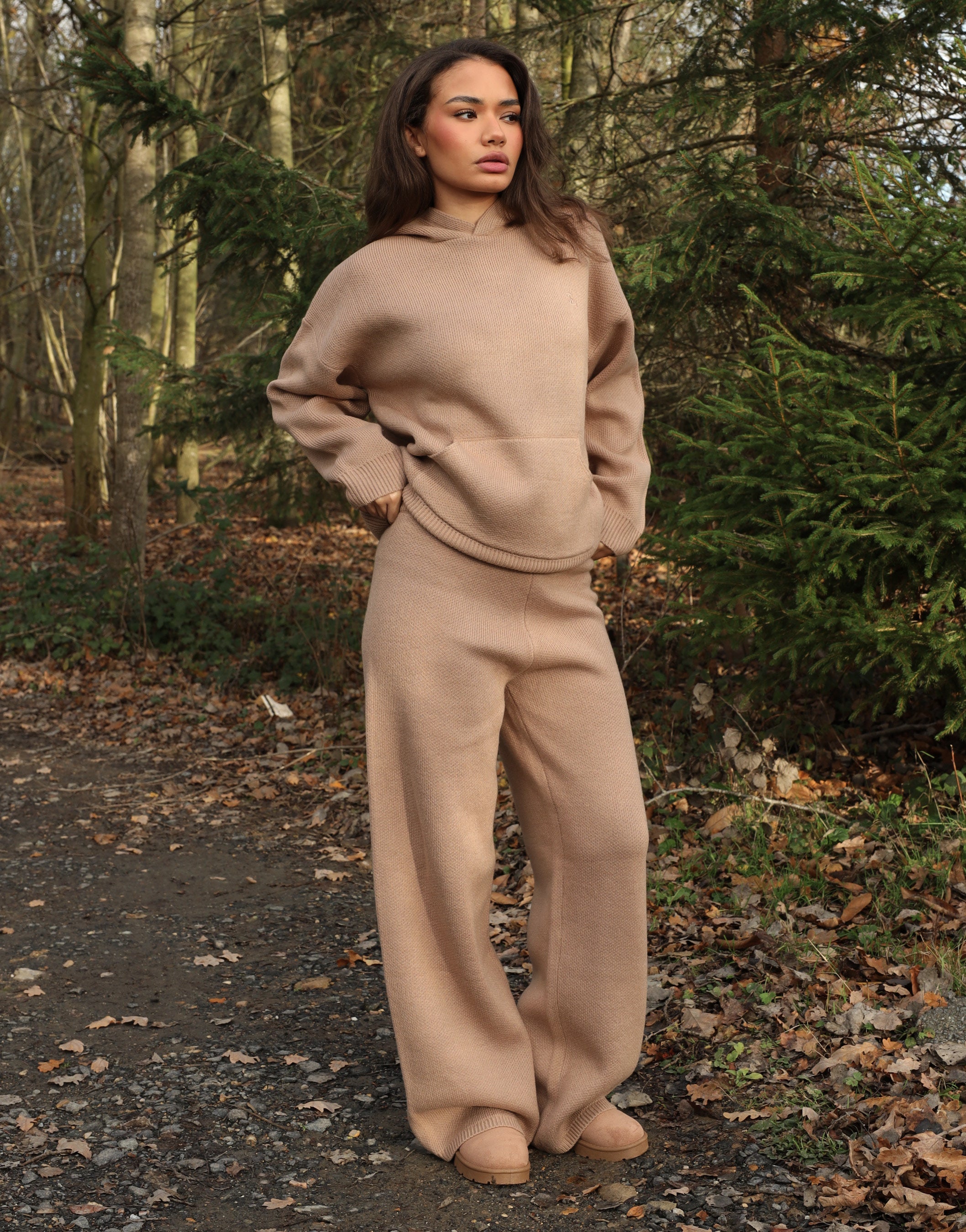 Elsie Simmi Studios Heavy Knit Hoodie In Mocha