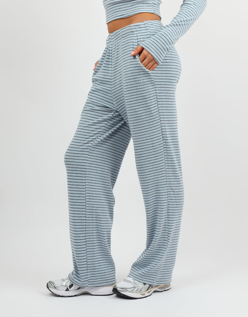Mila Simmi Studios Soft Stripe Fine Ribbed Trouser In Blue