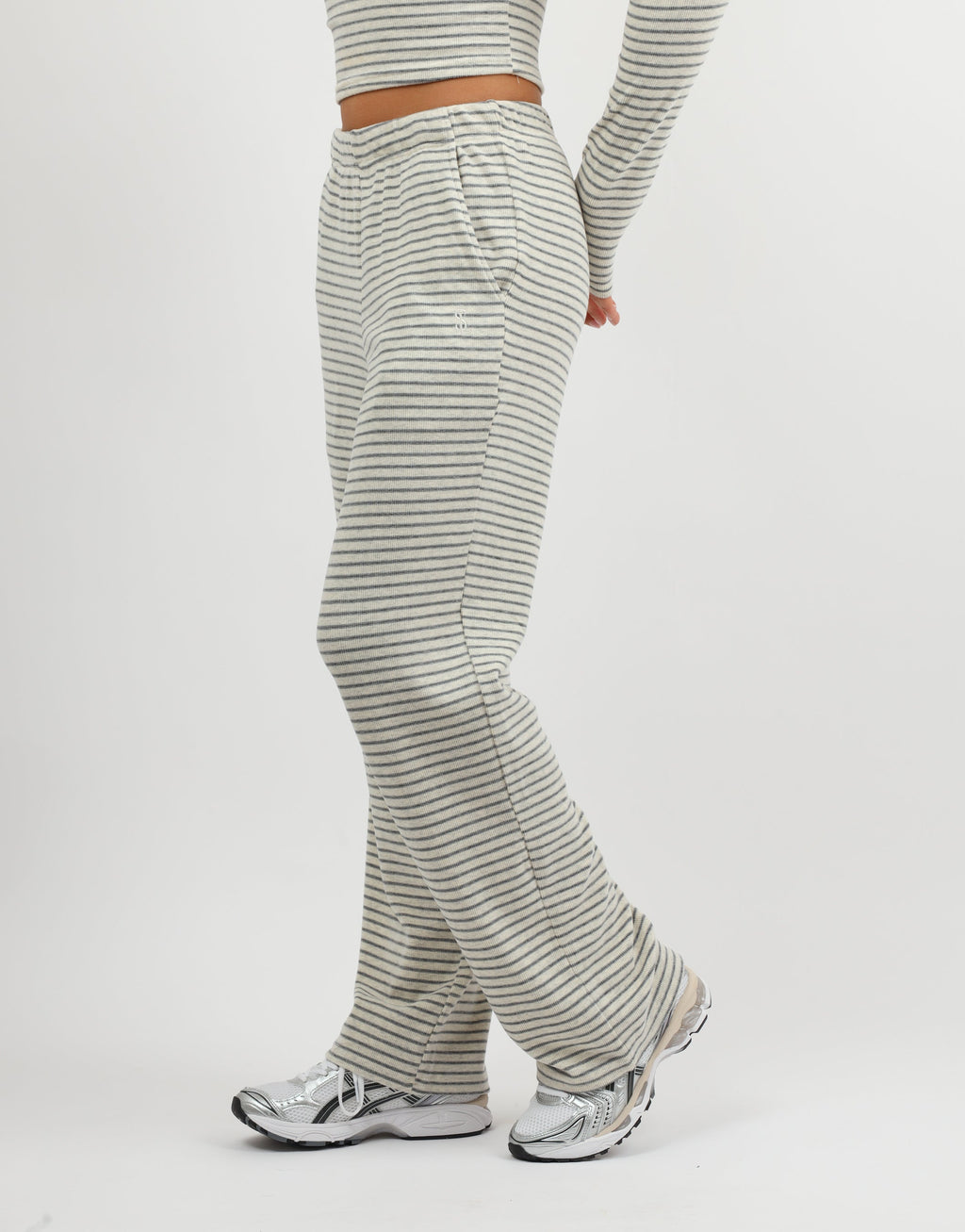 Mila Simmi Studios Soft Stripe Fine Ribbed Trouser In Cream