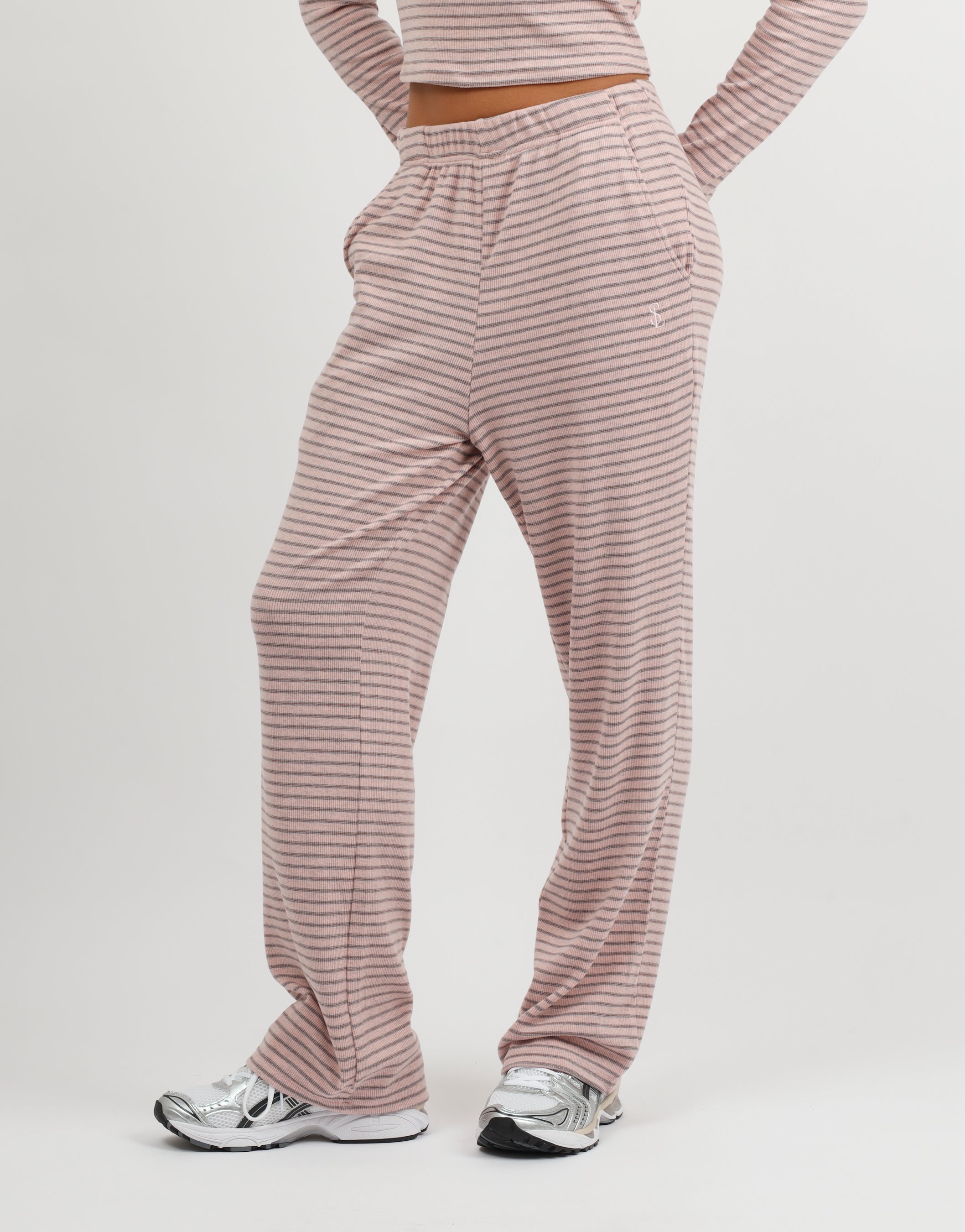 Mila Simmi Studios Soft Stripe Fine Ribbed Trouser In Pink