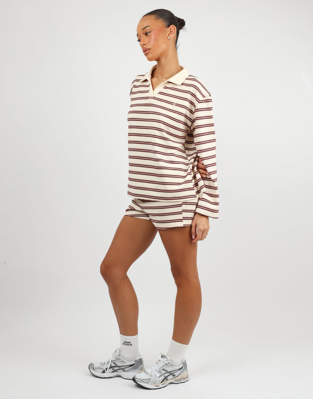 Melrose Simmi Studios Small Stripe Rugby Top In Burgundy