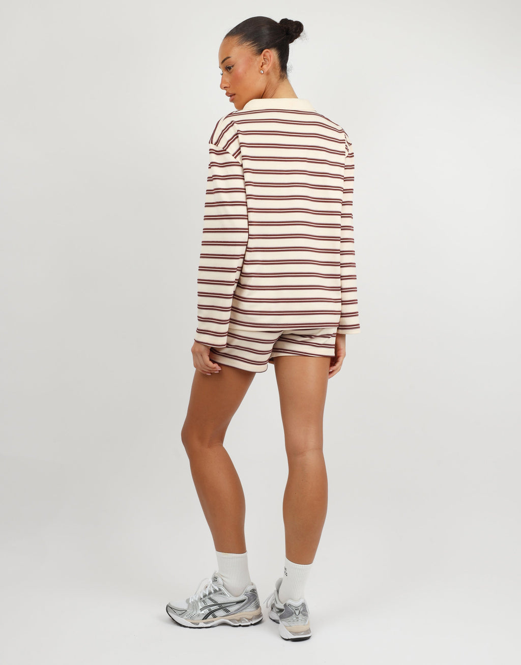 Melrose Simmi Studios Small Stripe Rugby Top In Burgundy