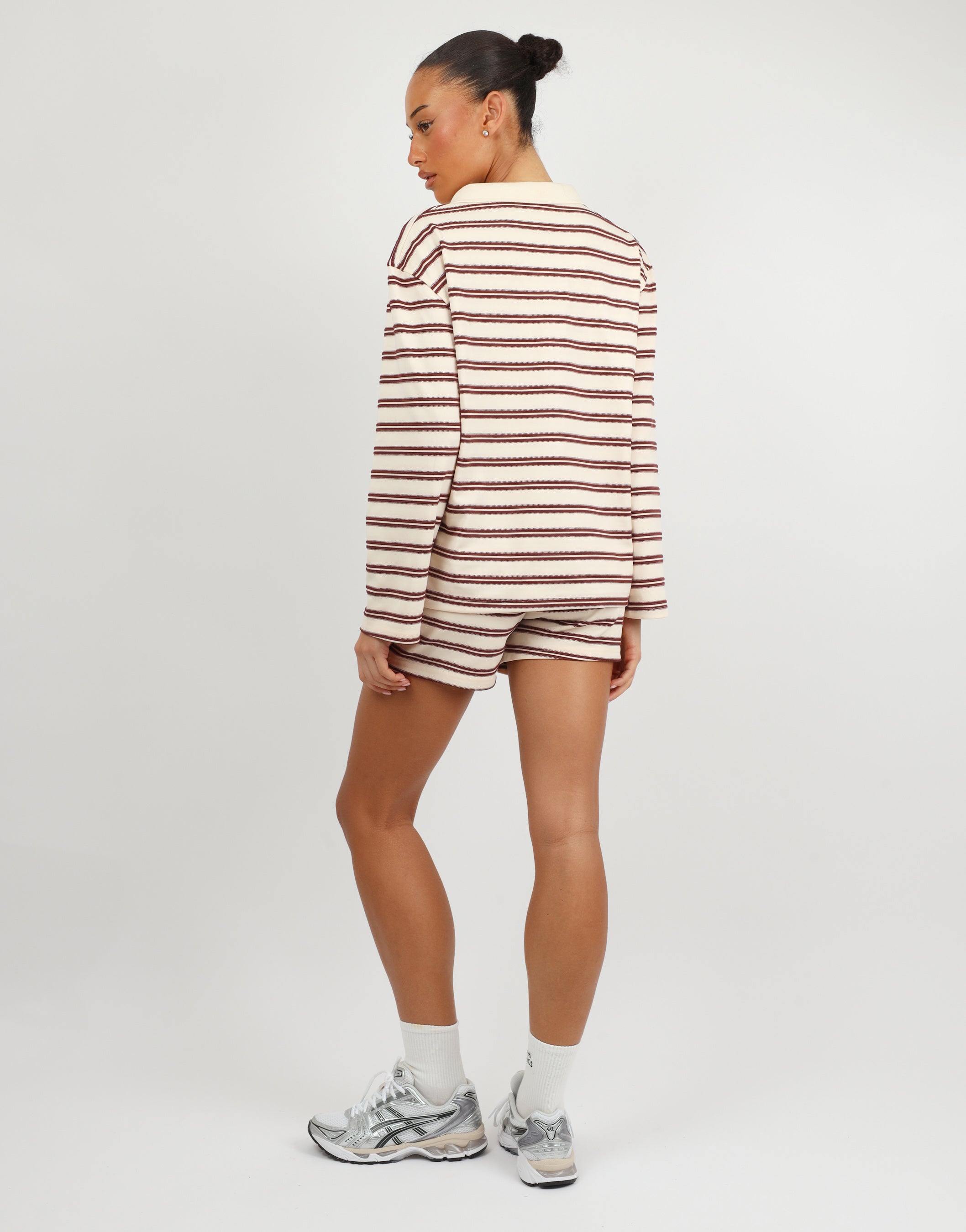 Melrose Simmi Studios Small Stripe Rugby Top In Burgundy