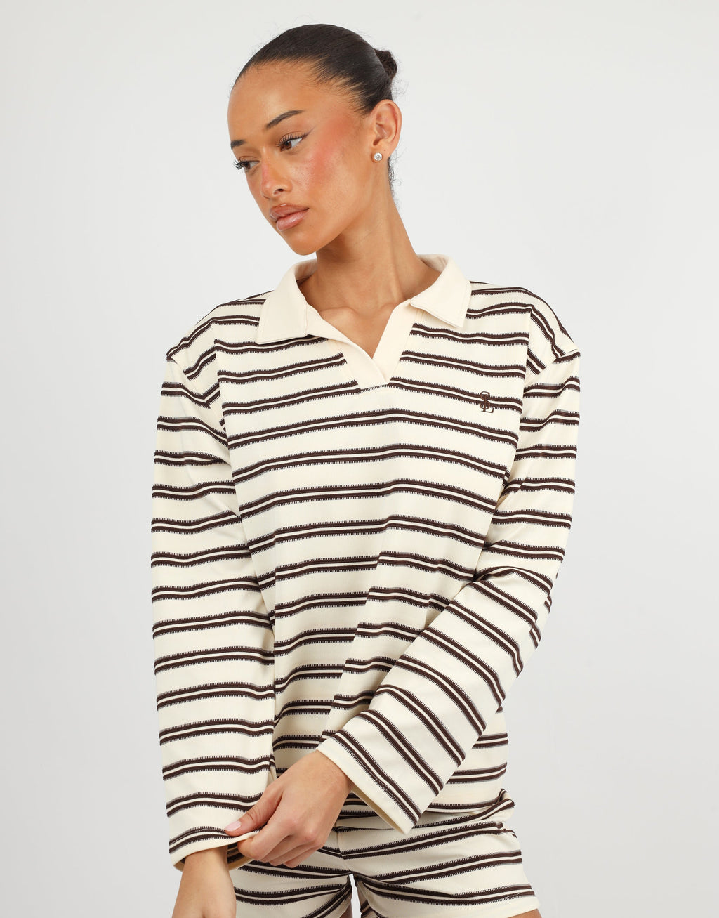 Melrose Simmi Studios Small Stripe Rugby Top In Brown