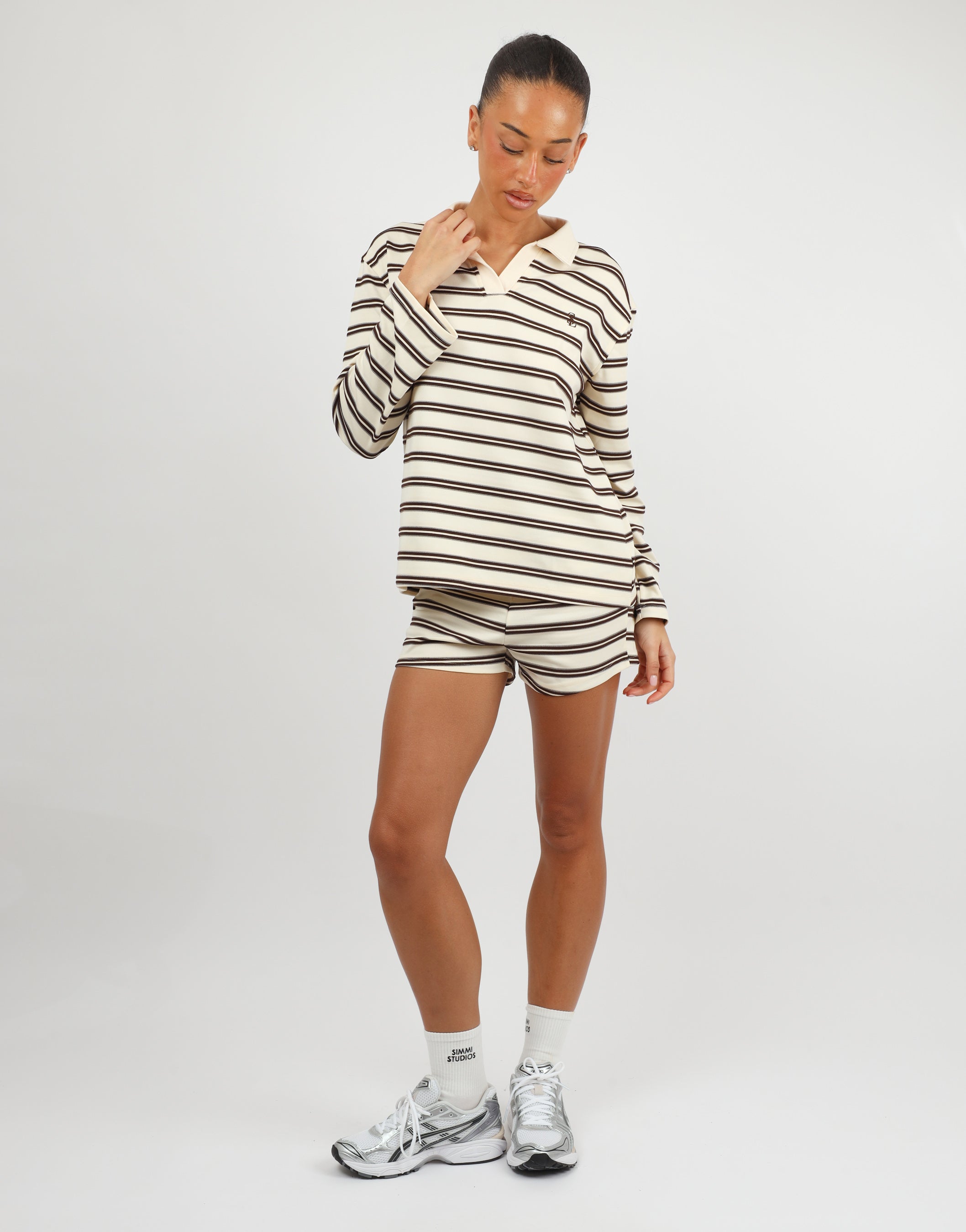 Melrose Simmi Studios Small Stripe Rugby Top In Brown