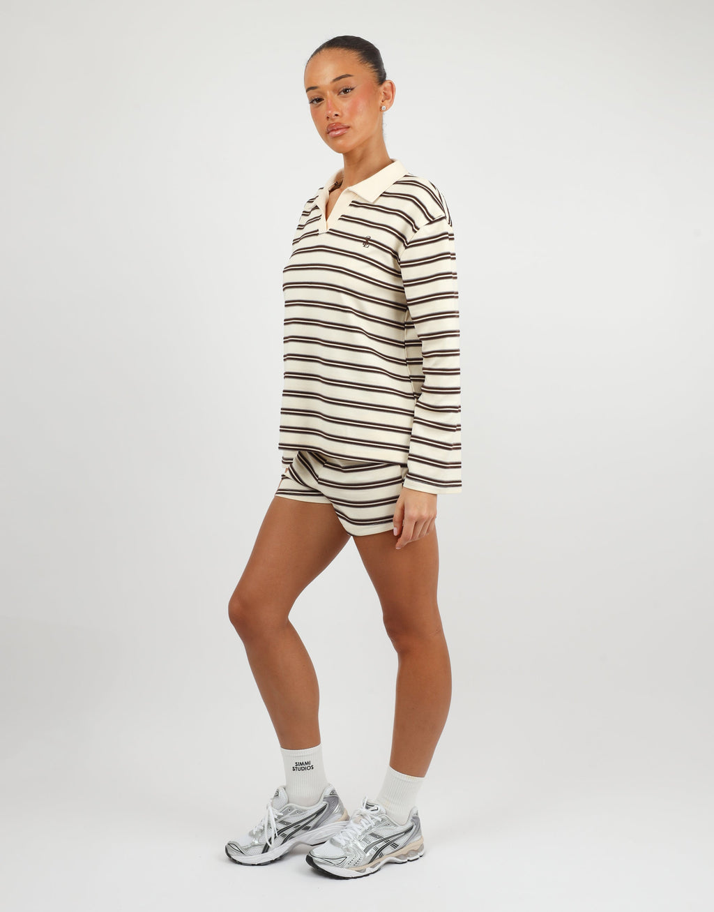 Melrose Simmi Studios Small Stripe Rugby Top In Brown