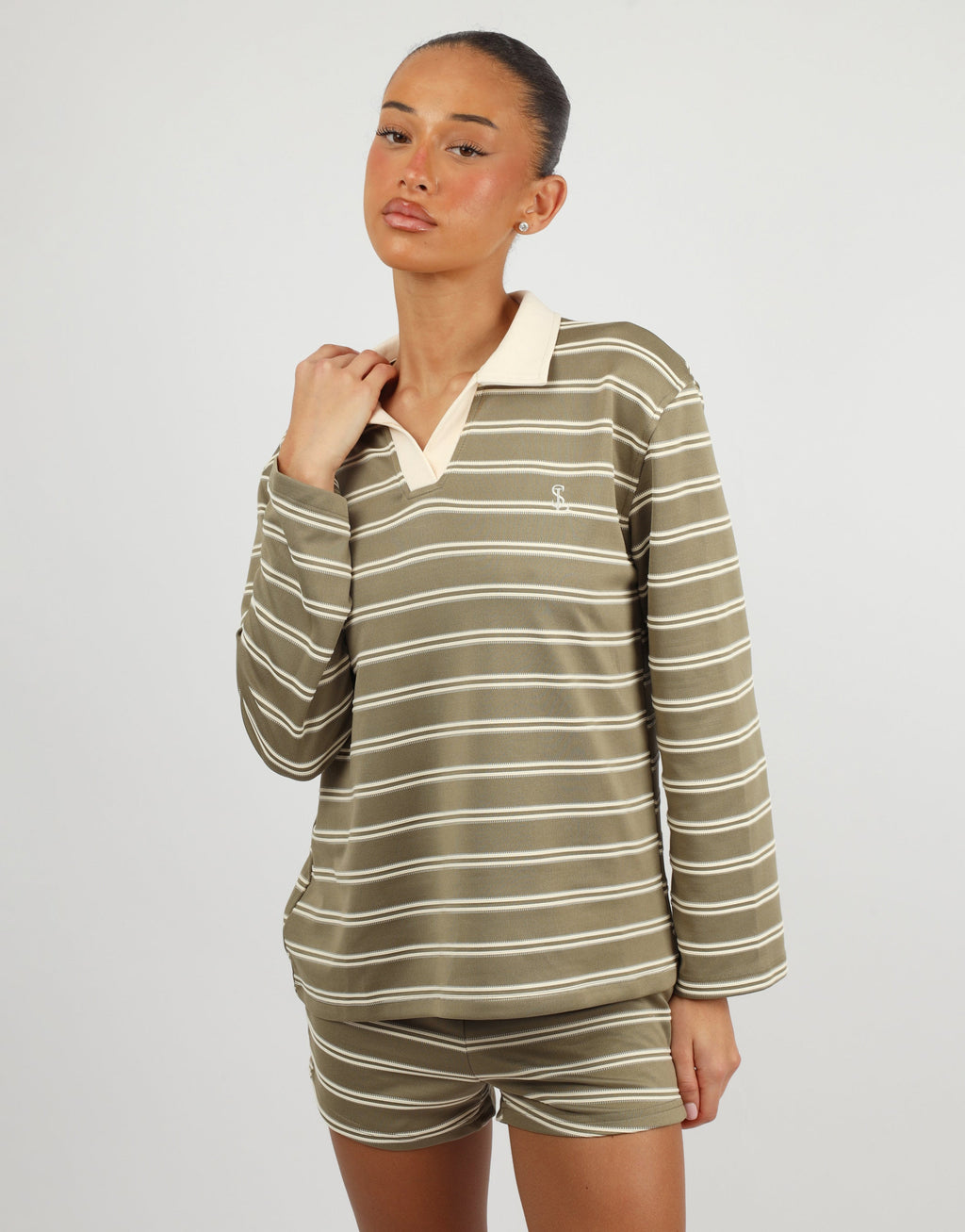 Melrose Simmi Studios Small Stripe Rugby Top In Green