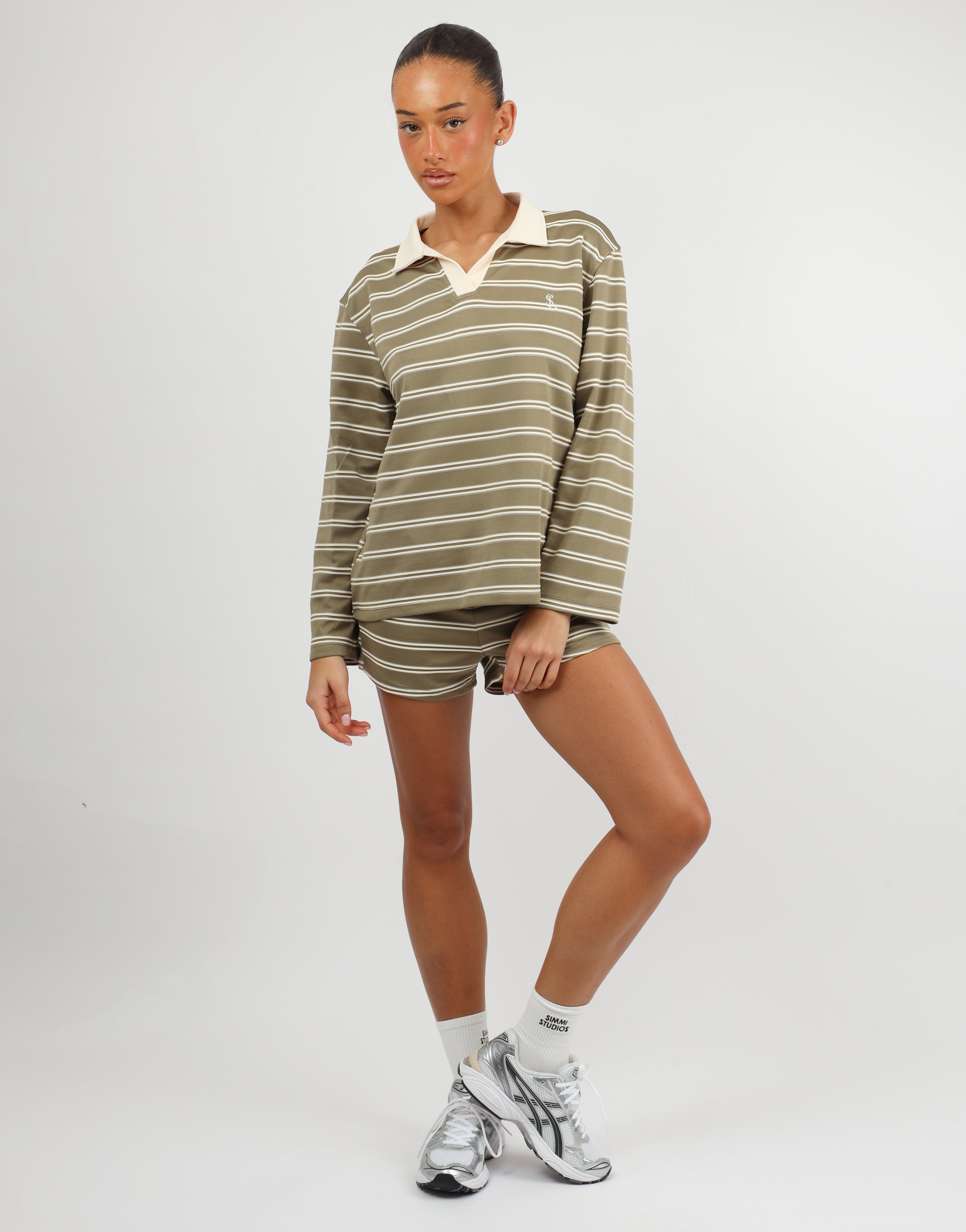 Melrose Simmi Studios Small Stripe Rugby Top In Green