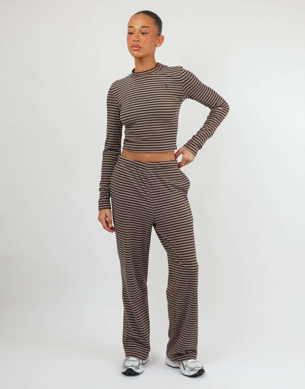 Tilly Super Soft Stripe Trouser In Brown