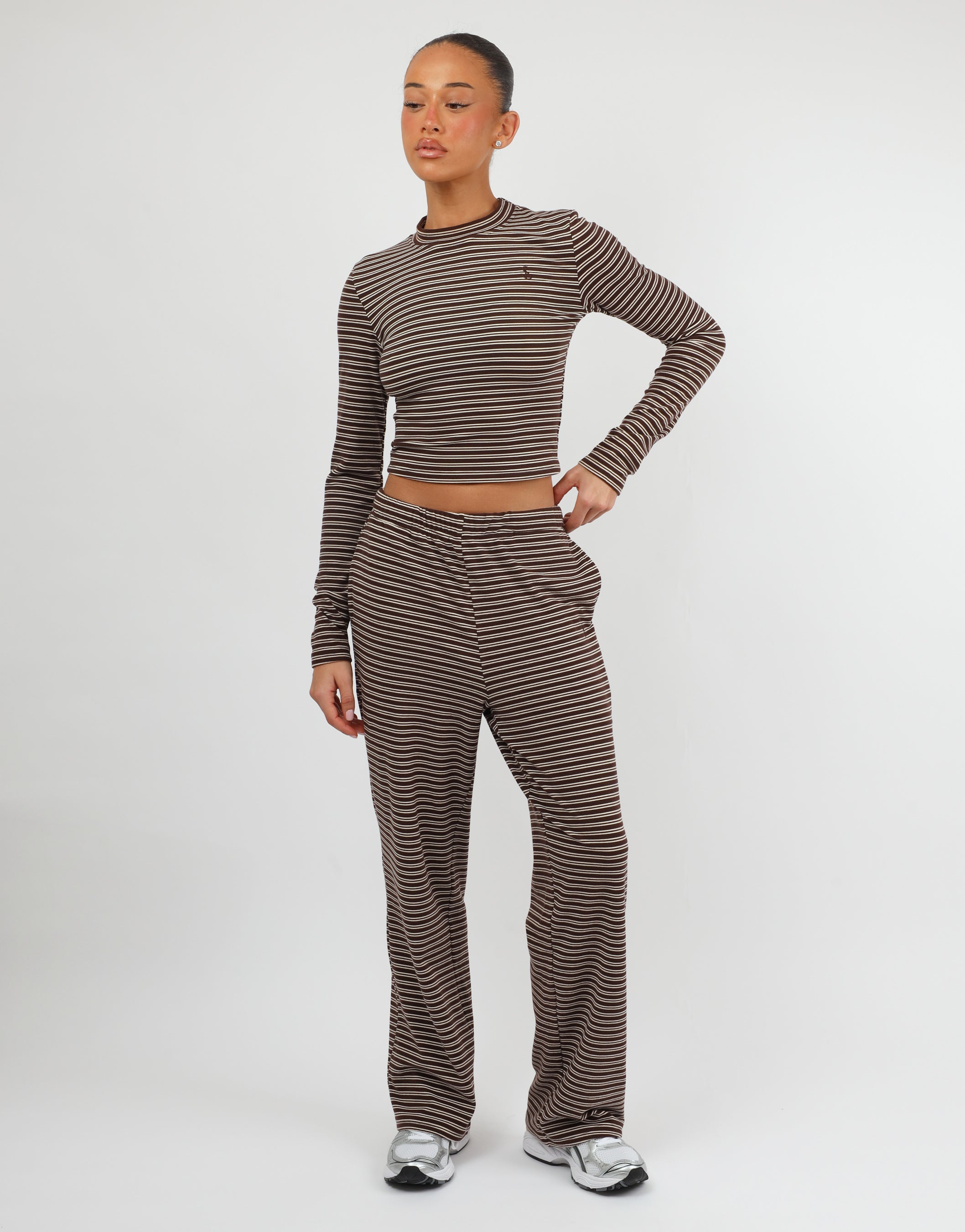 Tilly Super Soft Stripe Trouser In Brown