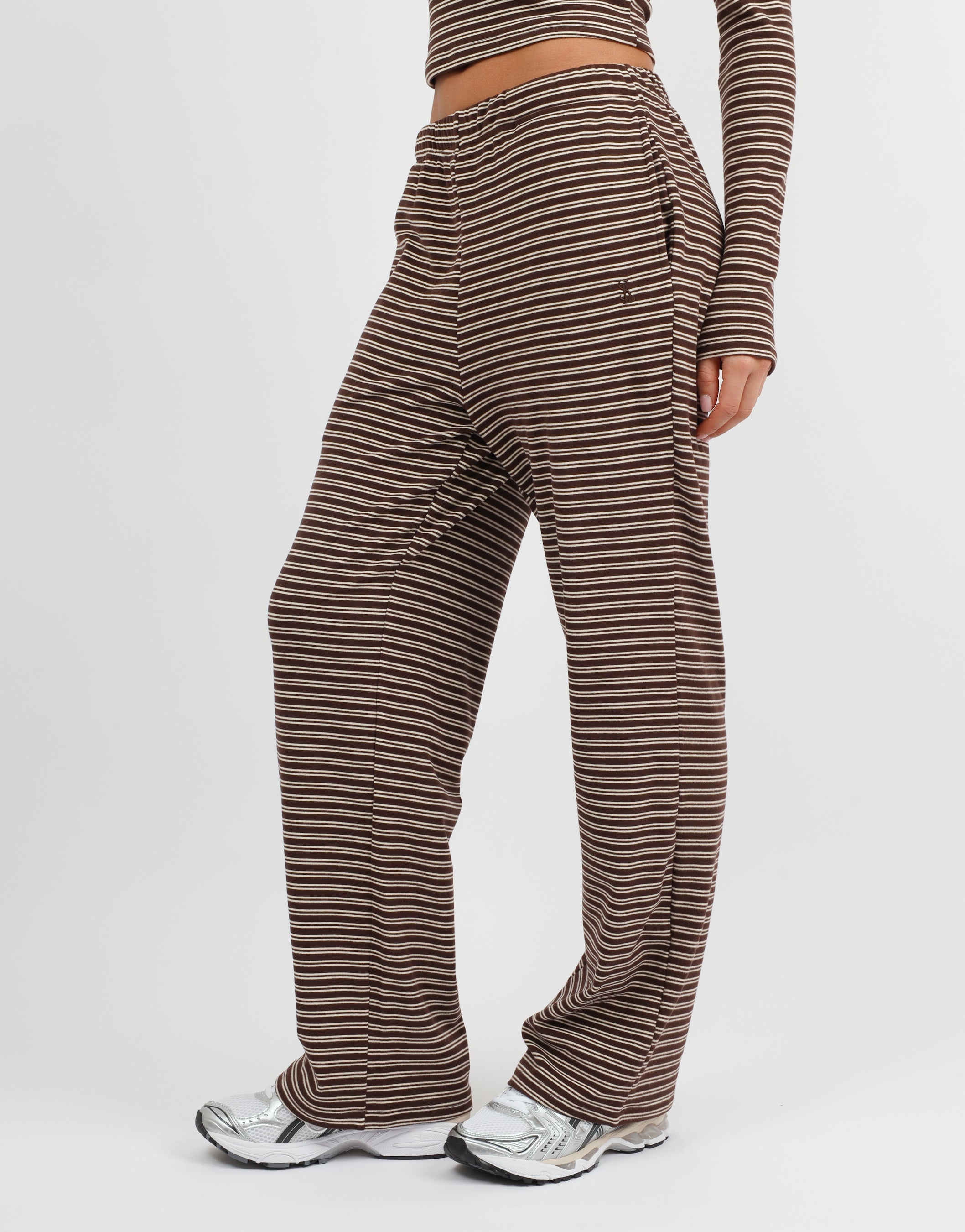 Tilly Super Soft Stripe Trouser In Brown