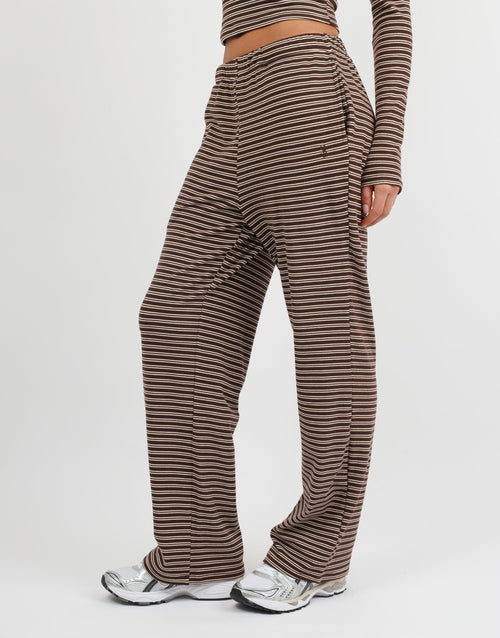 Tilly Super Soft Stripe Trouser In Brown