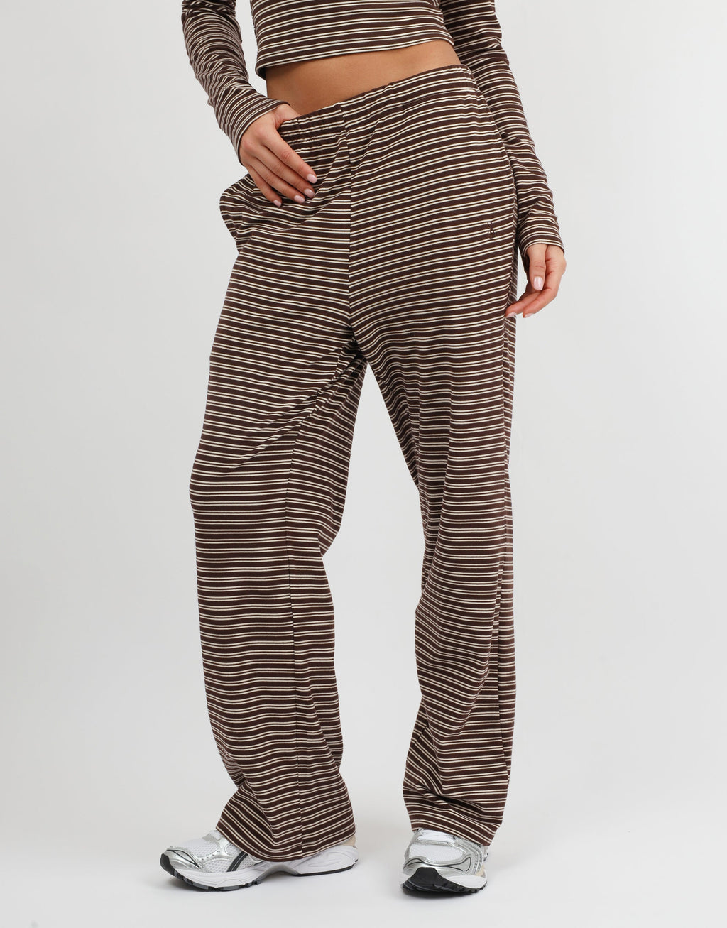 Tilly Super Soft Stripe Trouser In Brown