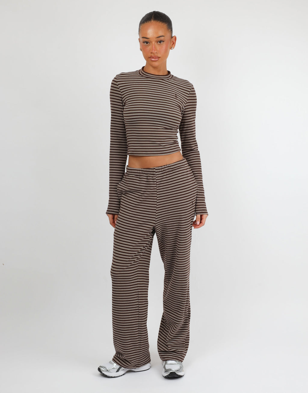 Marlo Super Soft Stripe Long T-Shirt In Brown