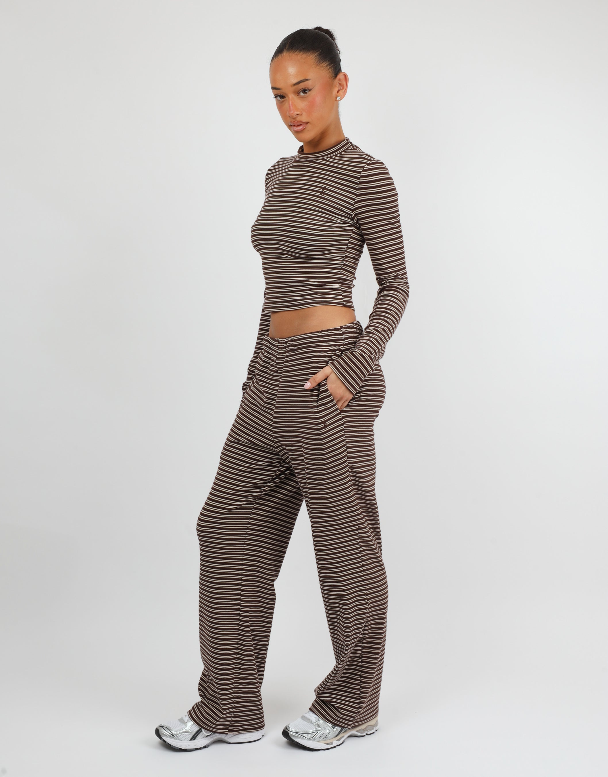 Marlo Super Soft Stripe Long T-Shirt In Brown