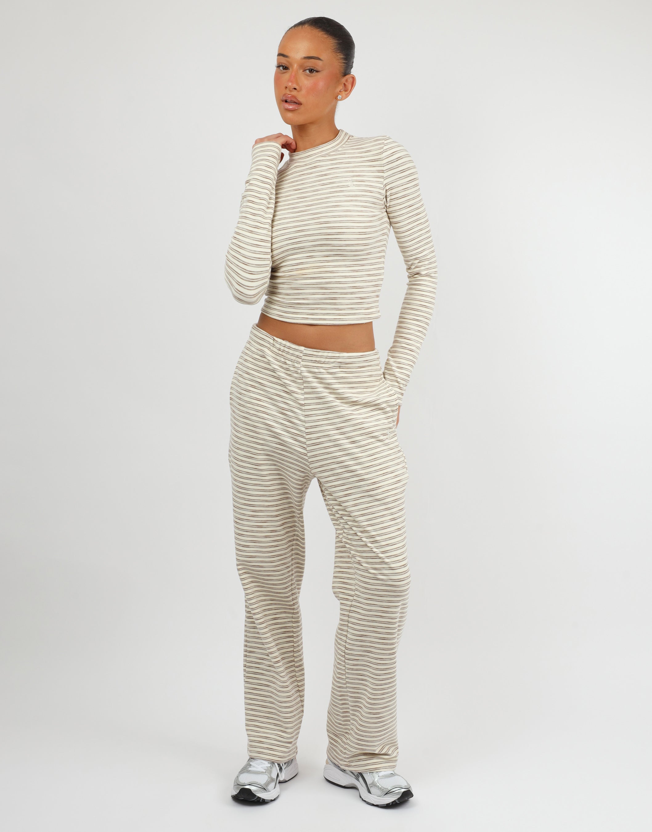 Marlo Super Soft Stripe Long T-Shirt In Cream