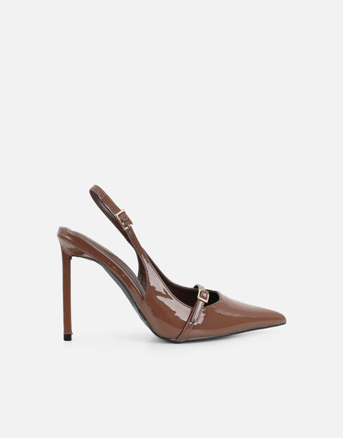 Sonya Mocha Patent Sling Back Court Shoes