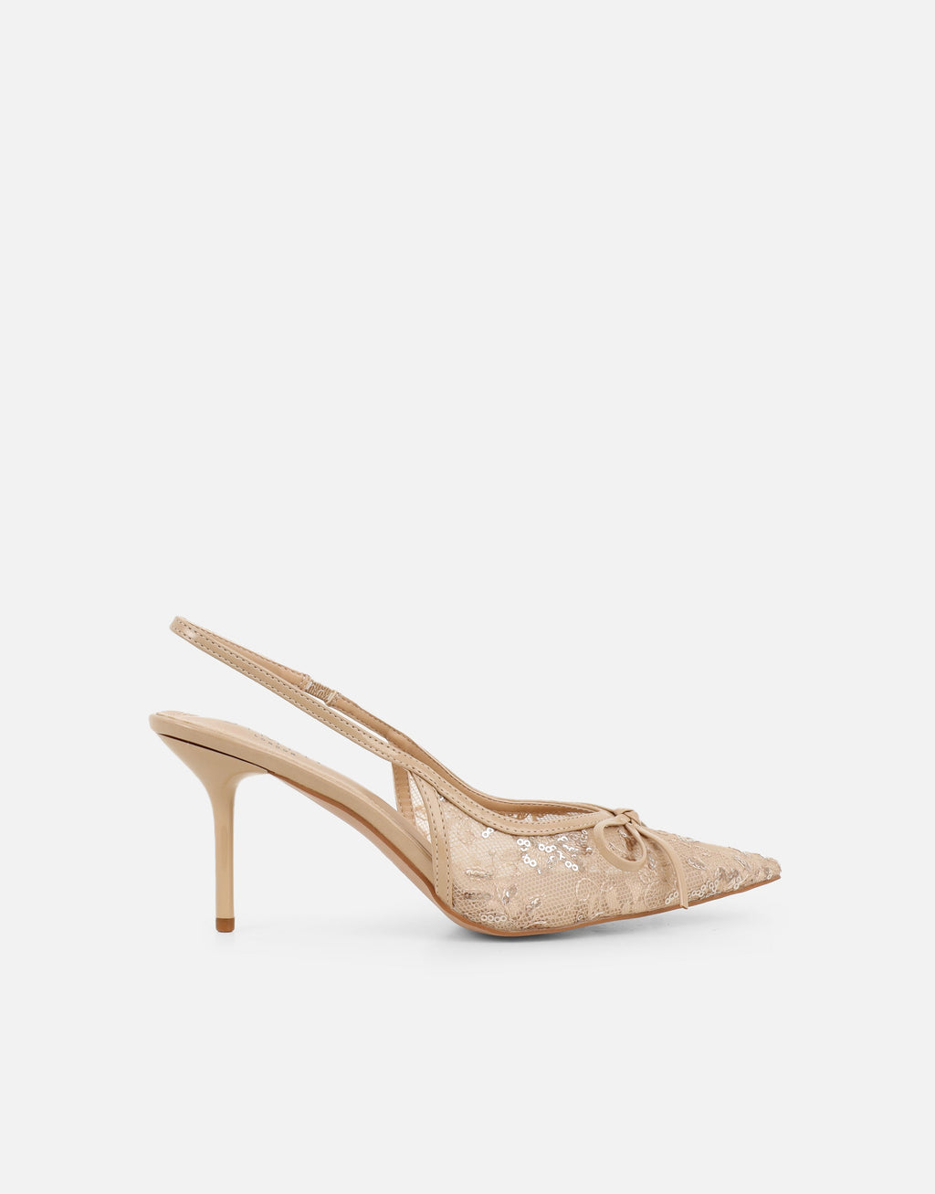 Saskia Beige Mesh Bow Detail Slingback Courts