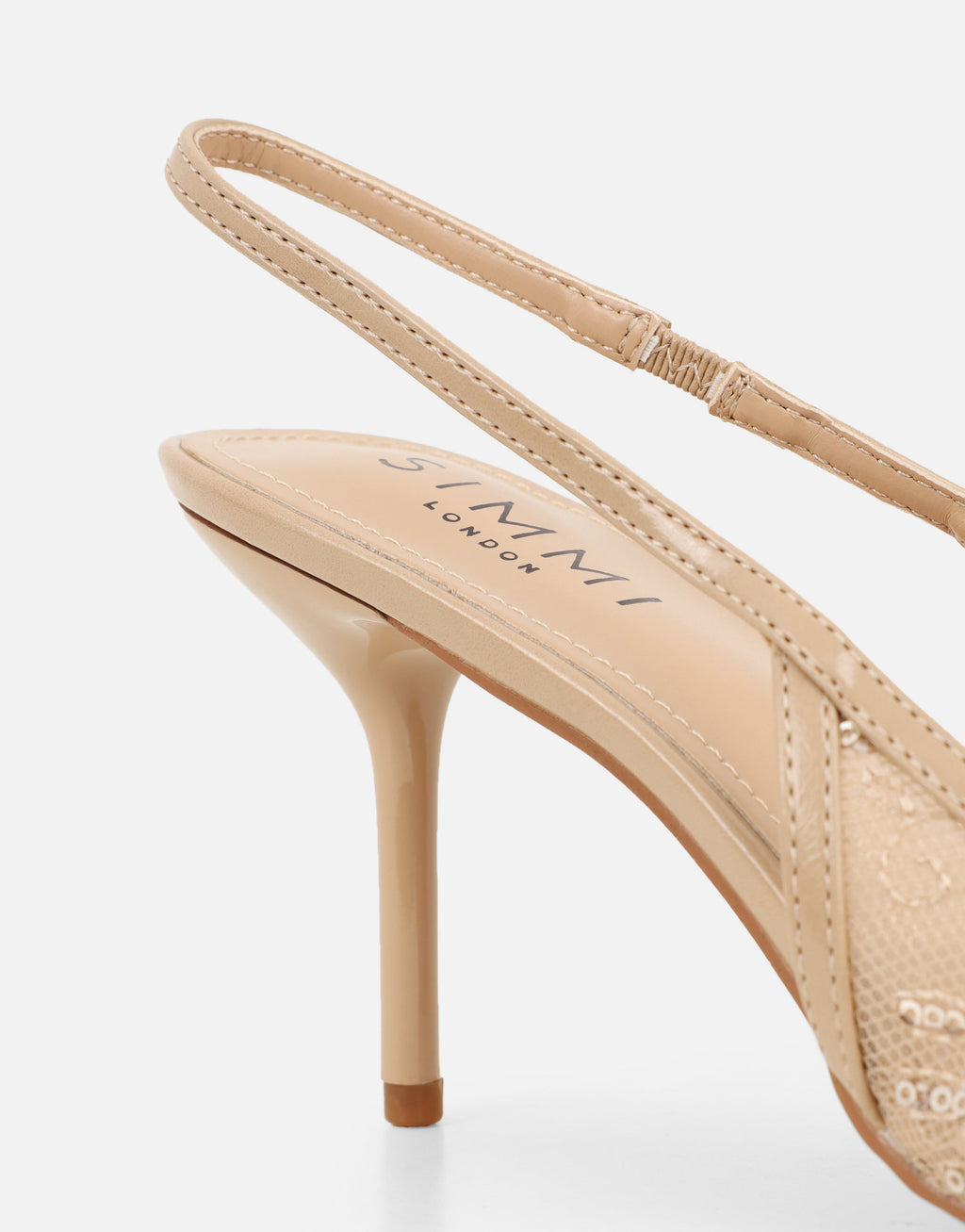 Saskia Beige Mesh Bow Detail Slingback Courts